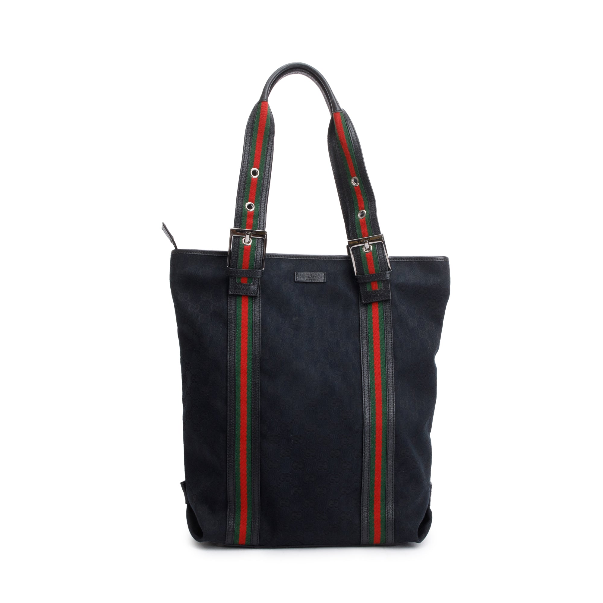 Gucci Black GG Canvas Web Vertical Tote