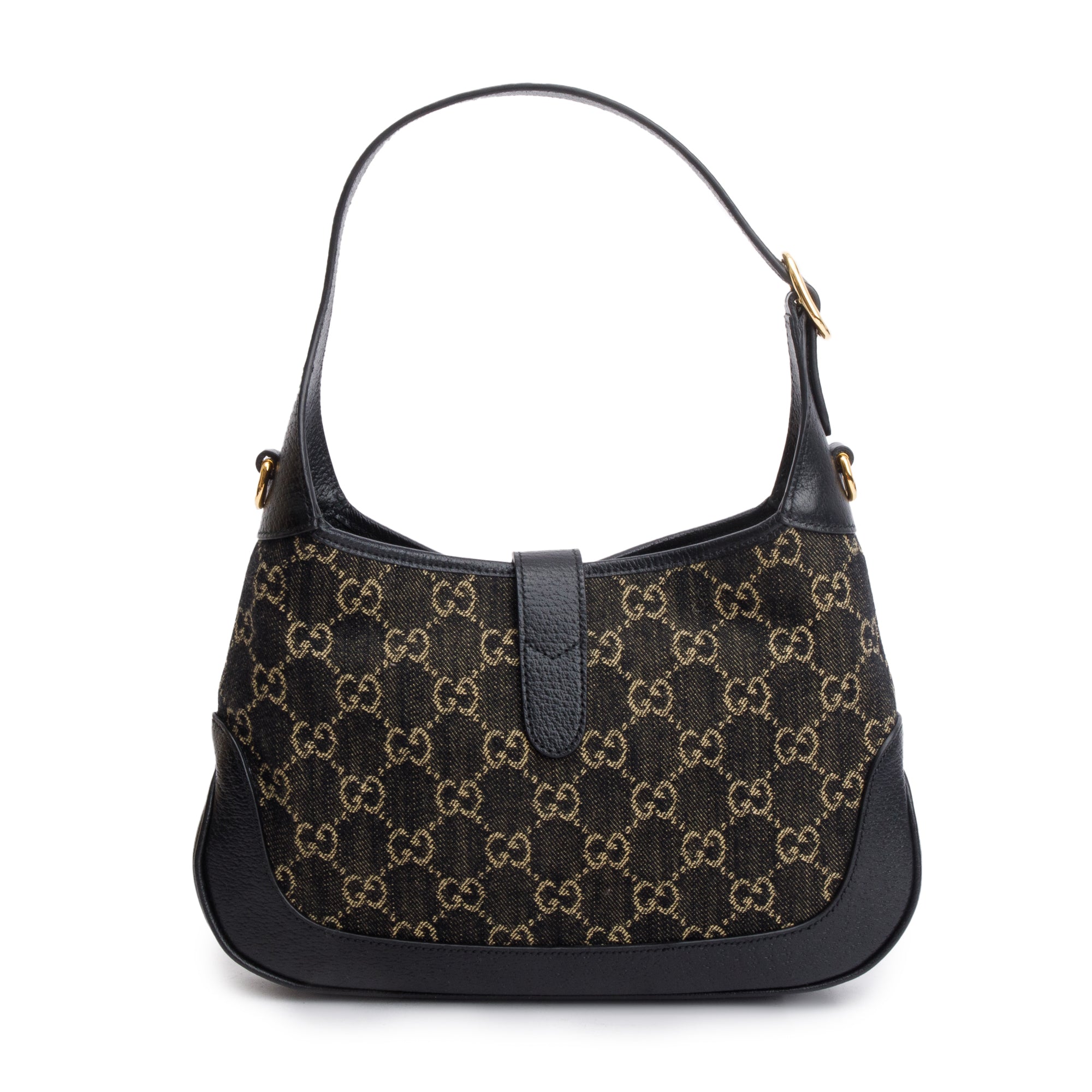 Gucci Black GG Denim Leather Trim Jackie 1961 Mini Shoulder Bag w/ Strap