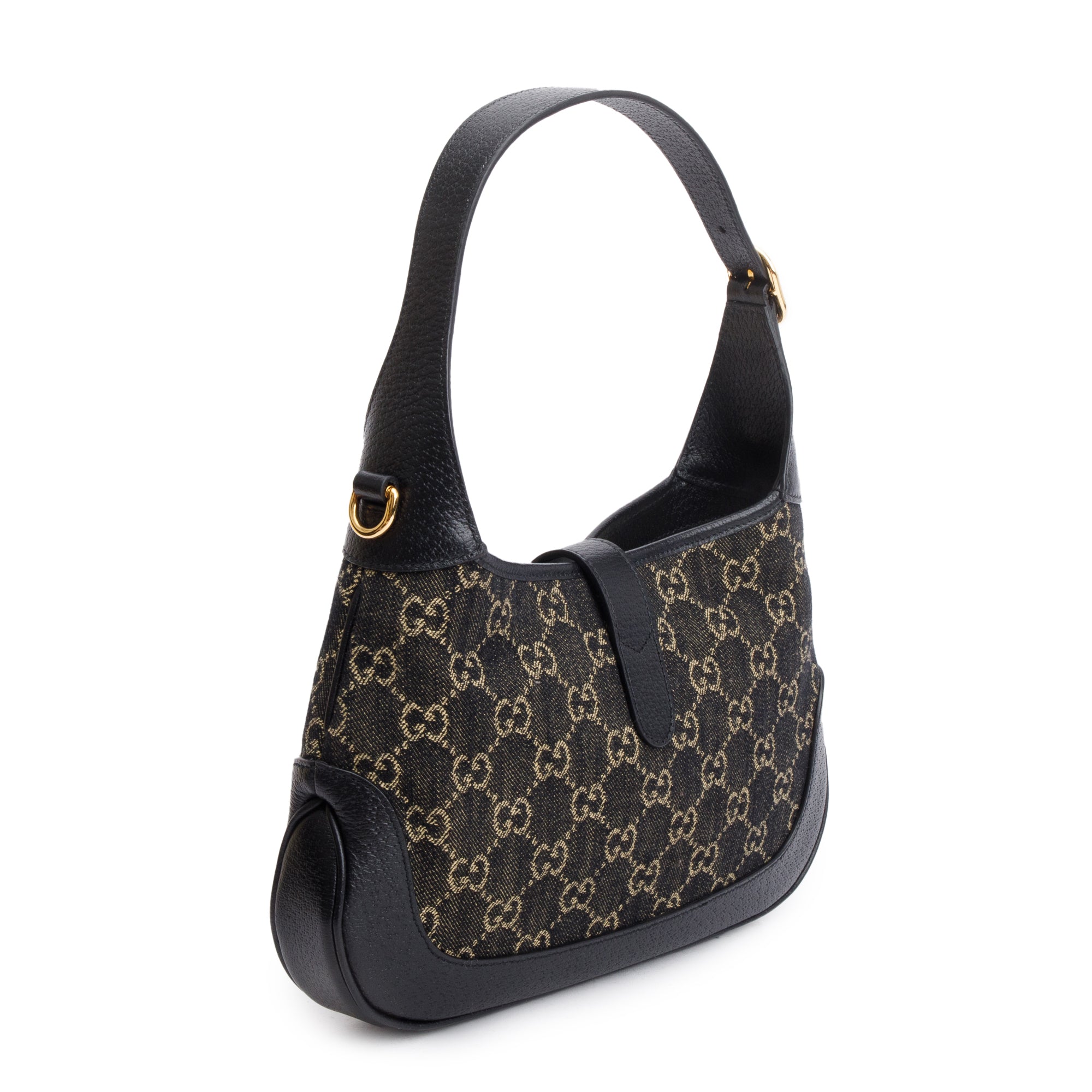 Gucci Black GG Denim Leather Trim Jackie 1961 Mini Shoulder Bag w/ Strap