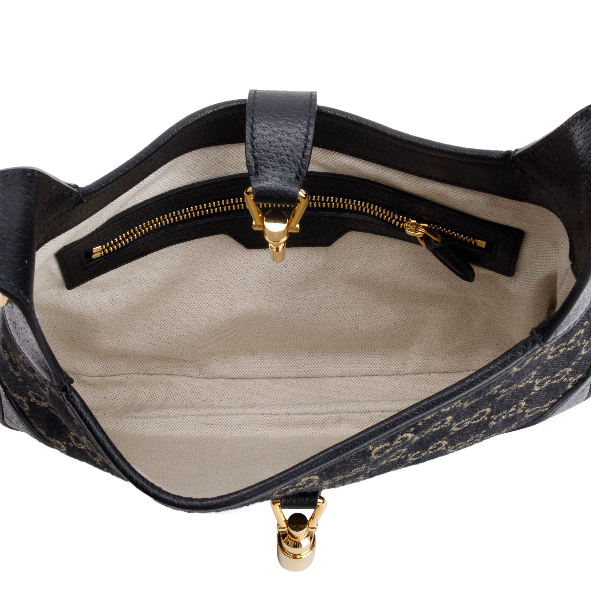 Gucci Black GG Denim Leather Trim Jackie 1961 Mini Shoulder Bag w/ Strap