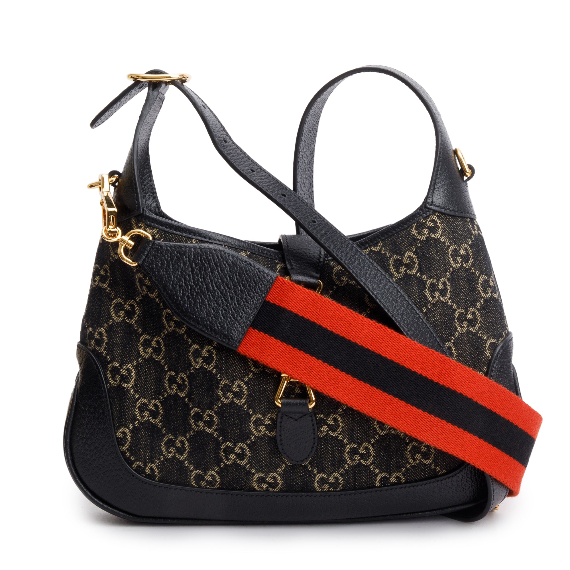 Gucci Black GG Denim Leather Trim Jackie 1961 Mini Shoulder Bag w/ Strap
