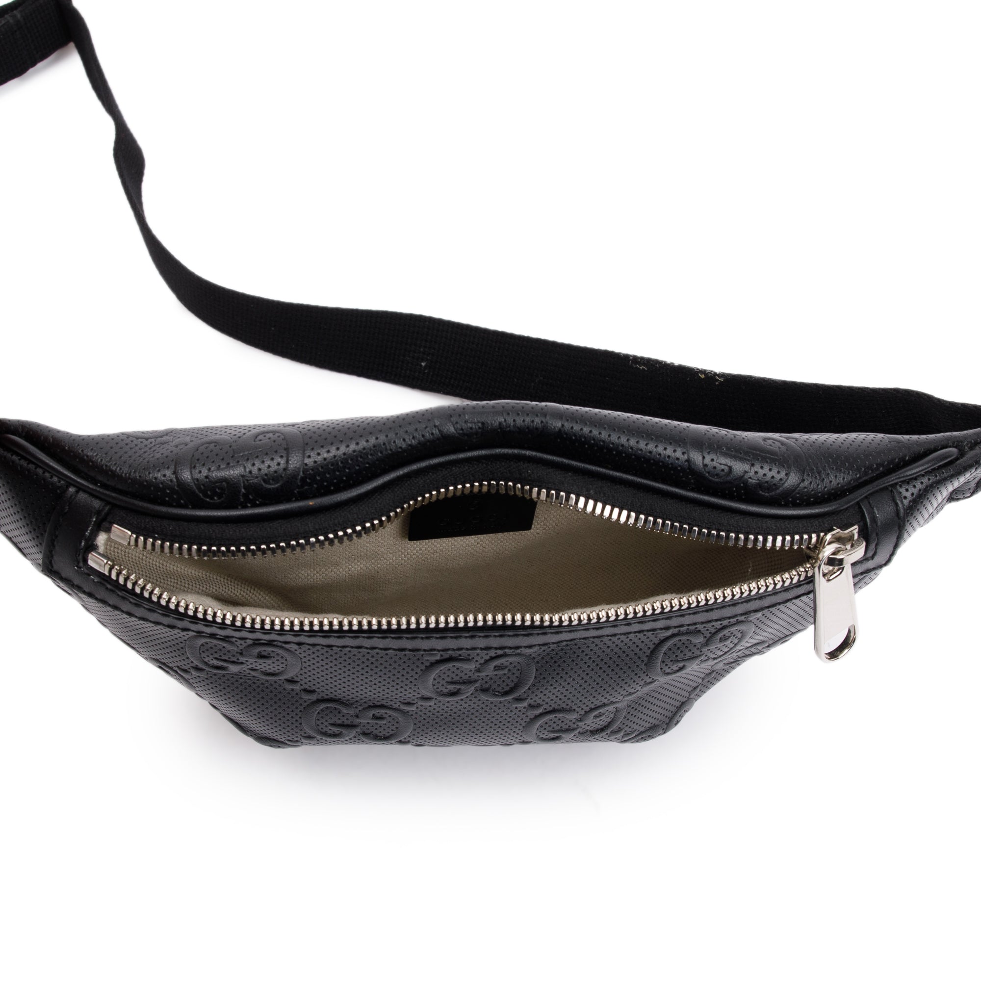 Gucci Black GG Embossed Leather Belt Bag