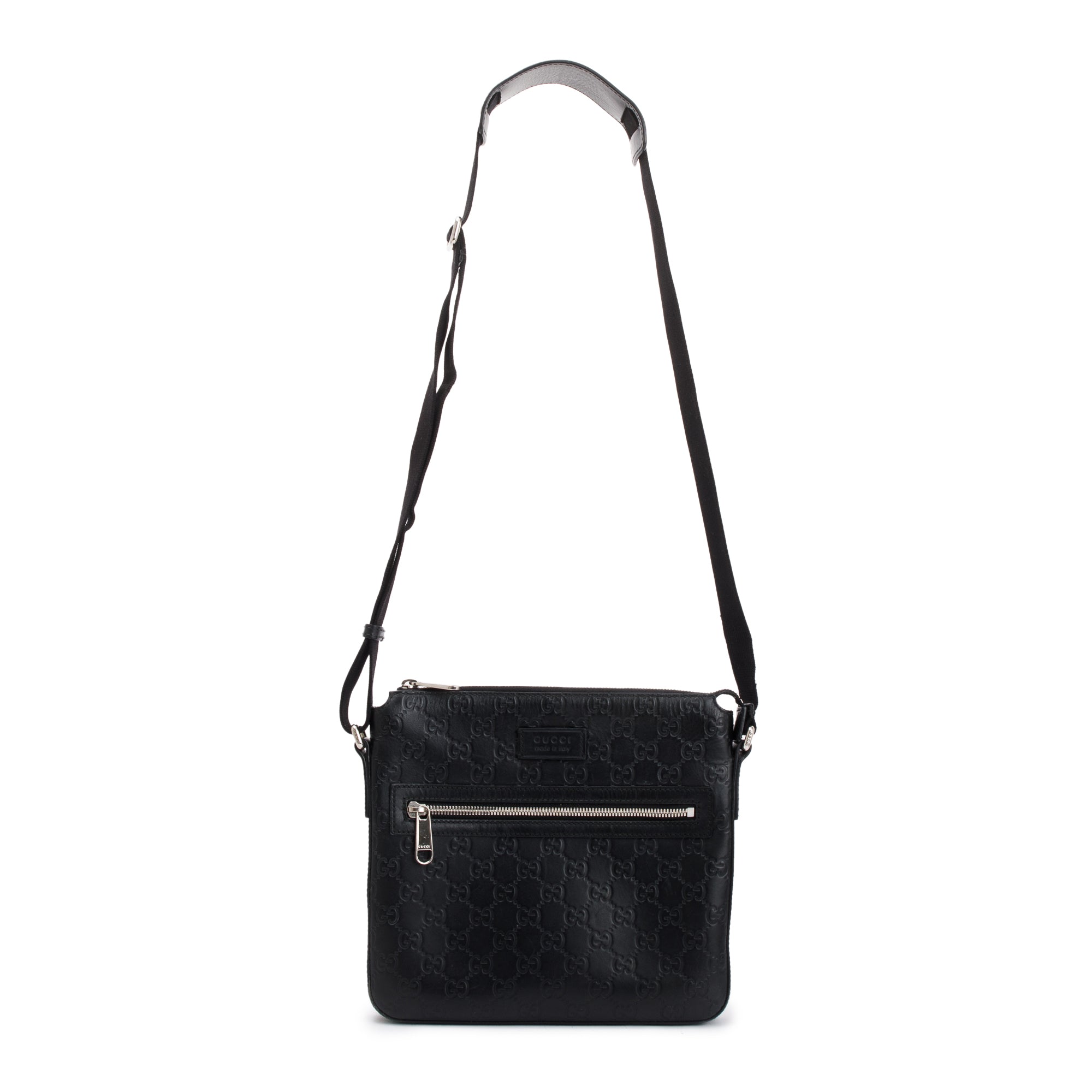 Gucci Black GG Embossed Leather Small Messenger Bag