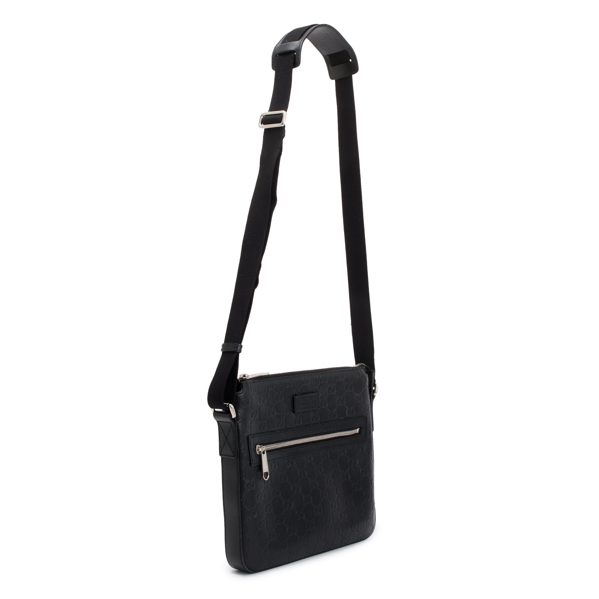 Gucci Black GG Embossed Leather Small Messenger Bag