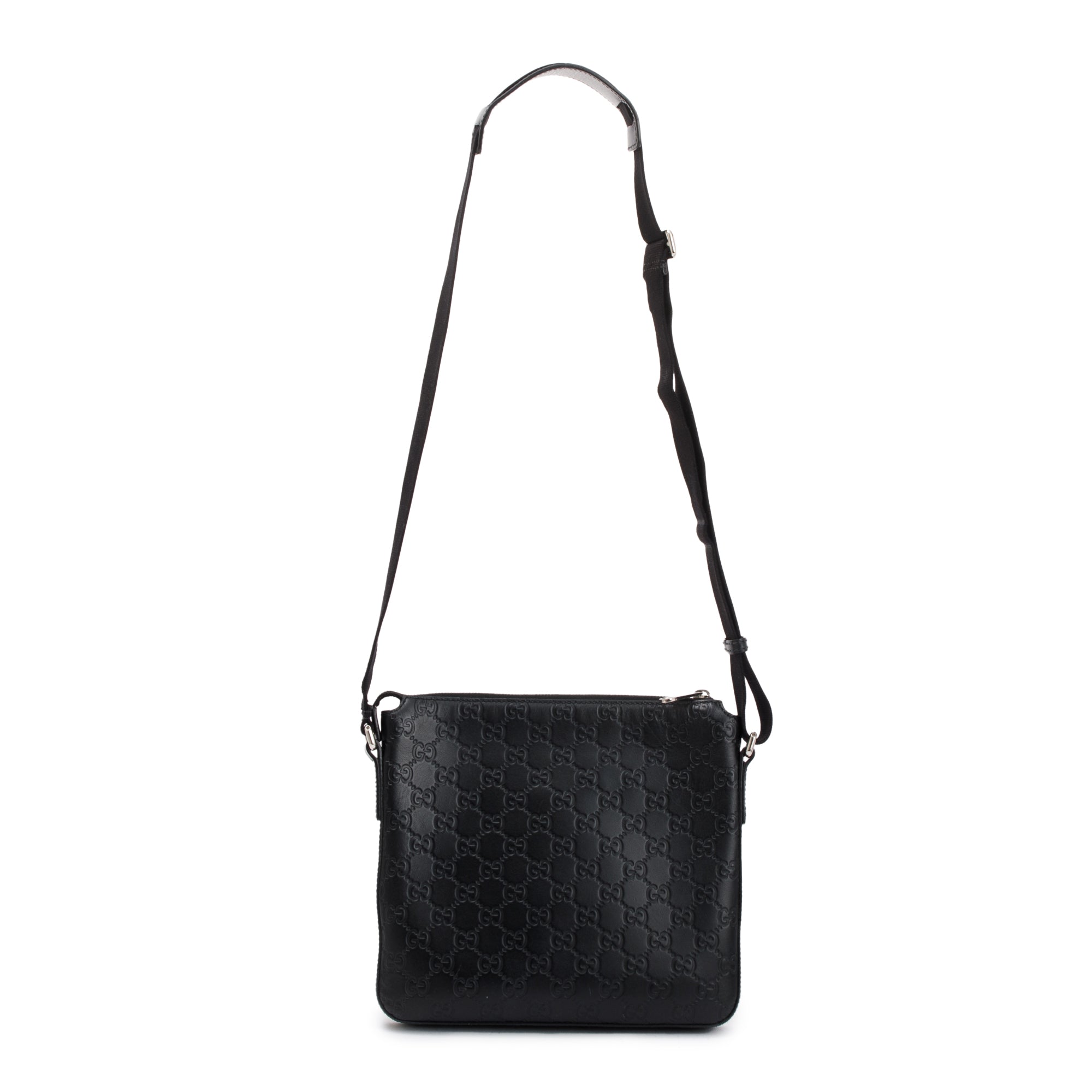 Gucci Black GG Embossed Leather Small Messenger Bag