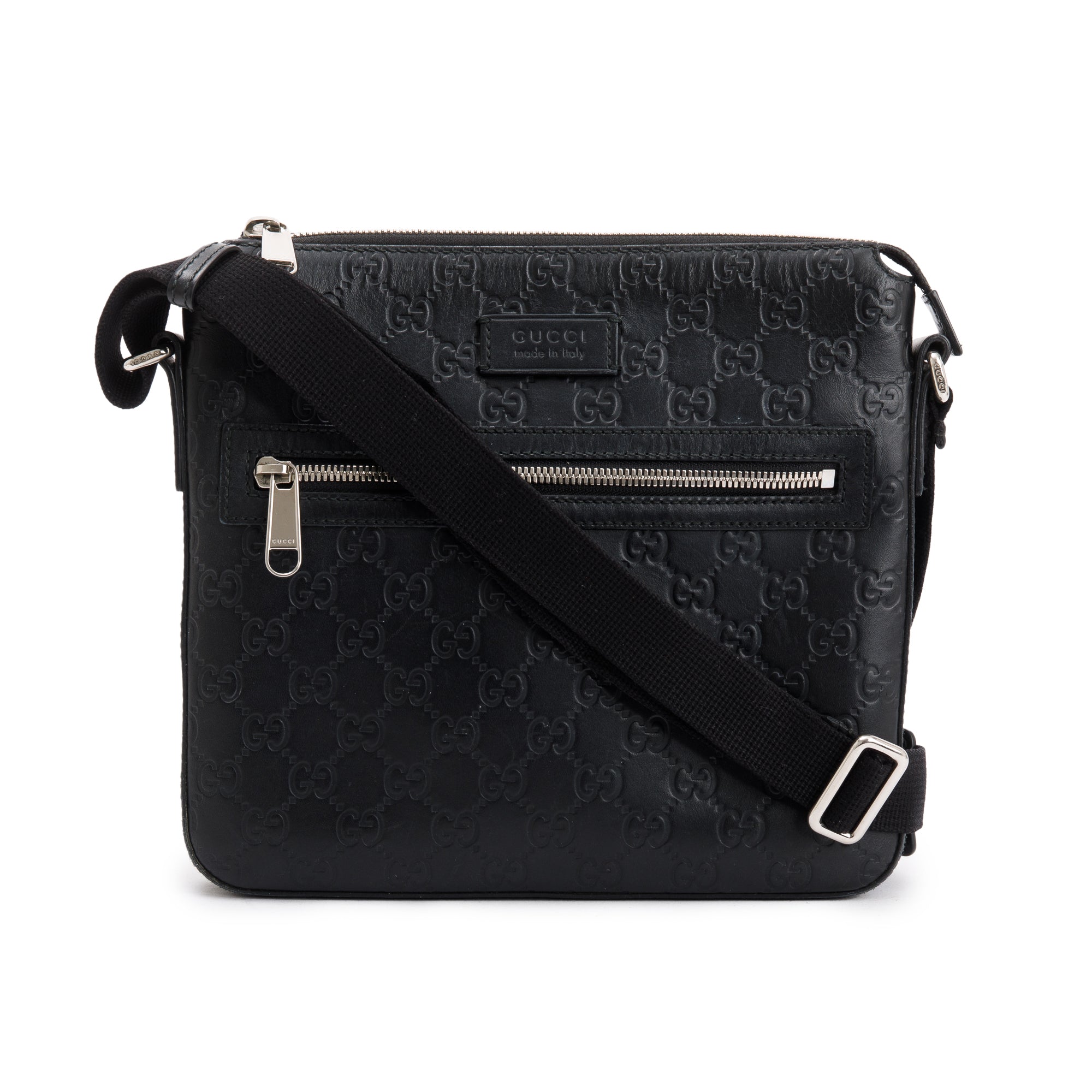 Gucci Black GG Embossed Leather Small Messenger Bag