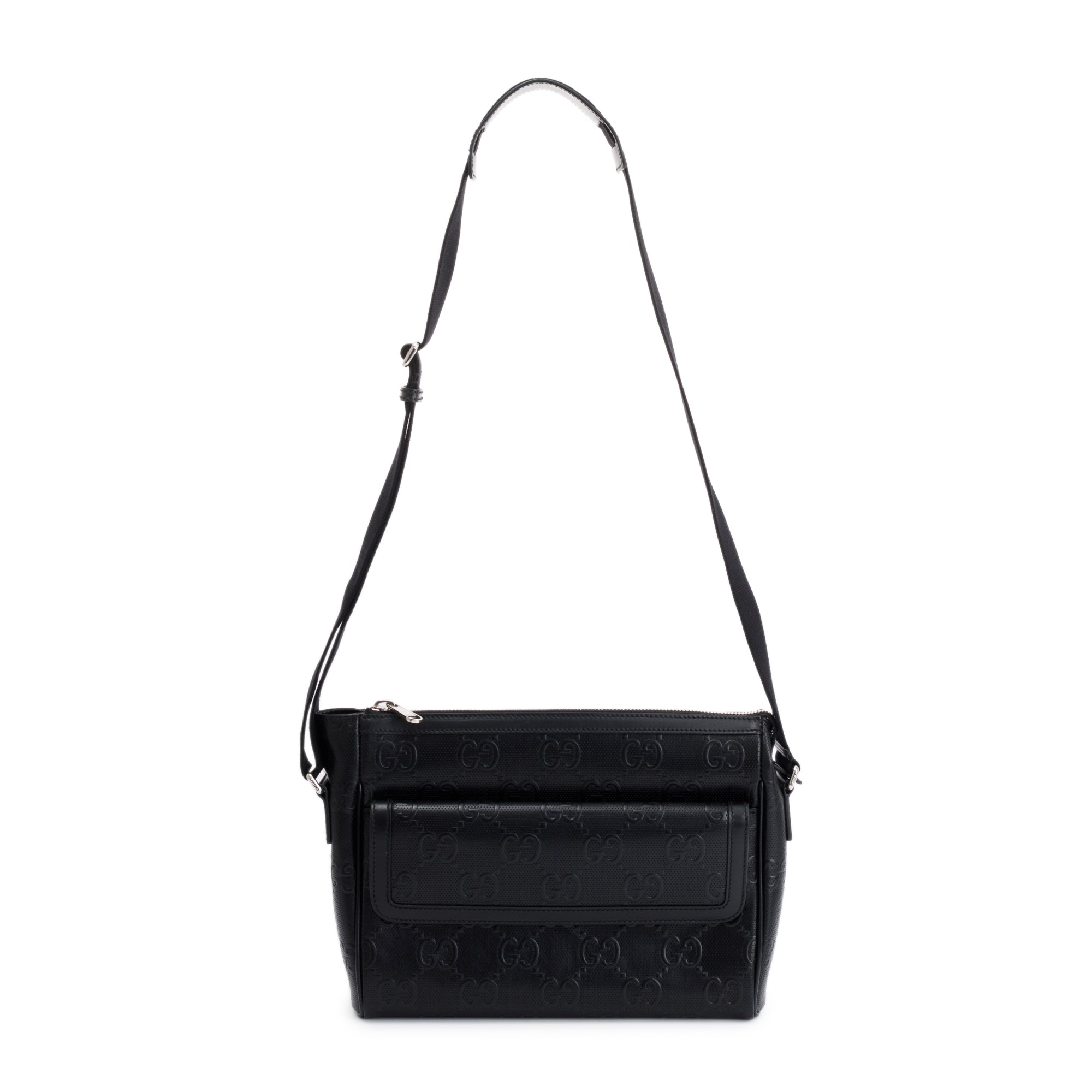 Gucci Black GG Embossed Messenger Bag
