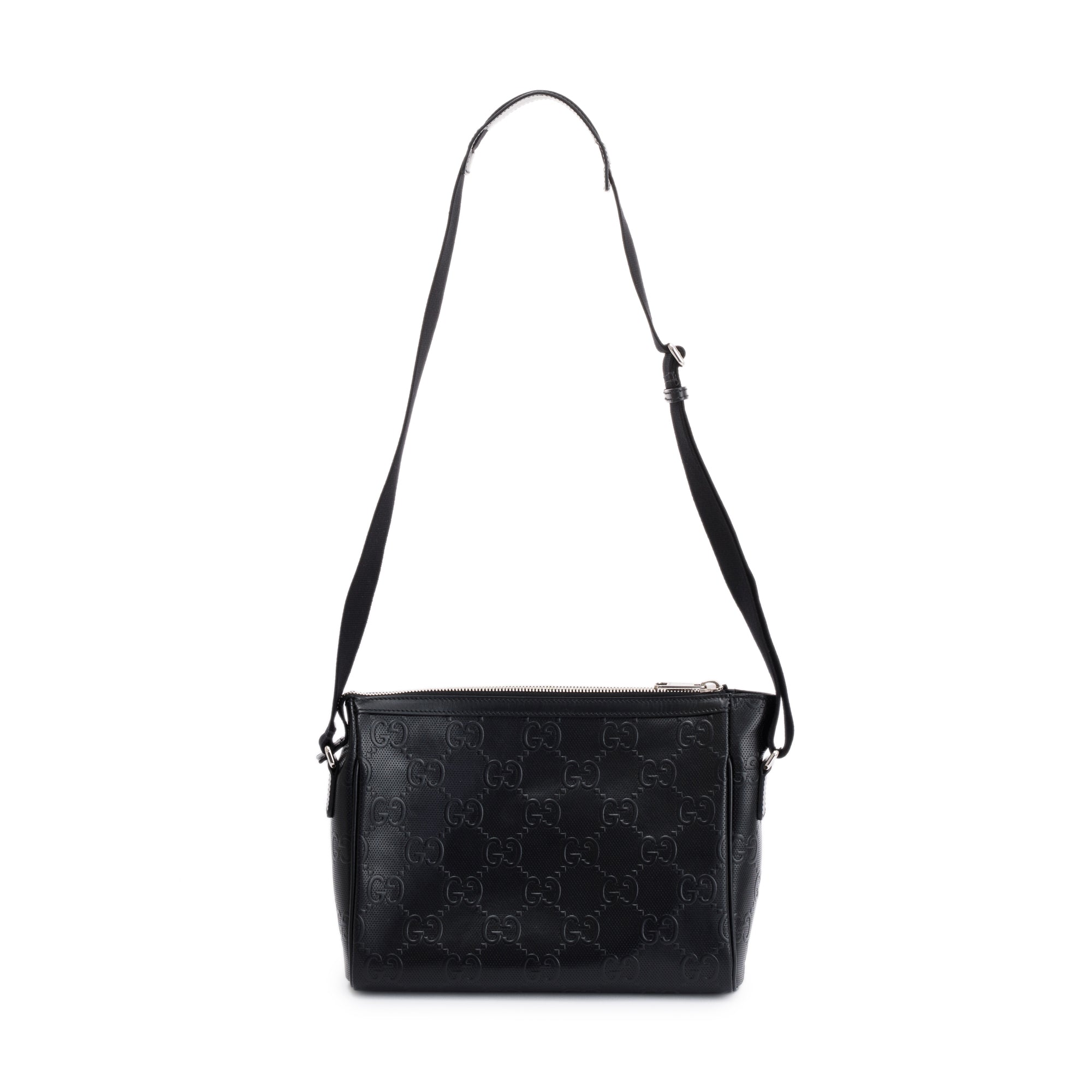 Gucci Black GG Embossed Messenger Bag