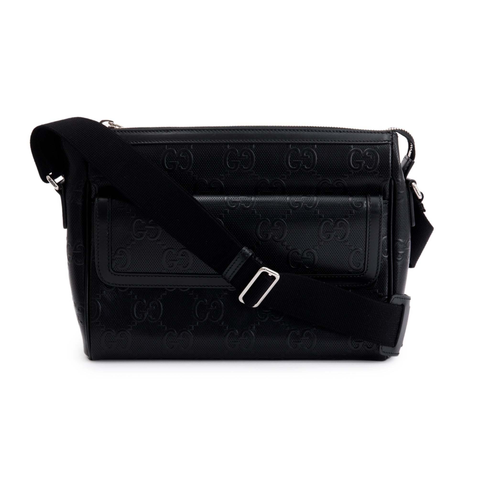 Gucci Black GG Embossed Messenger Bag