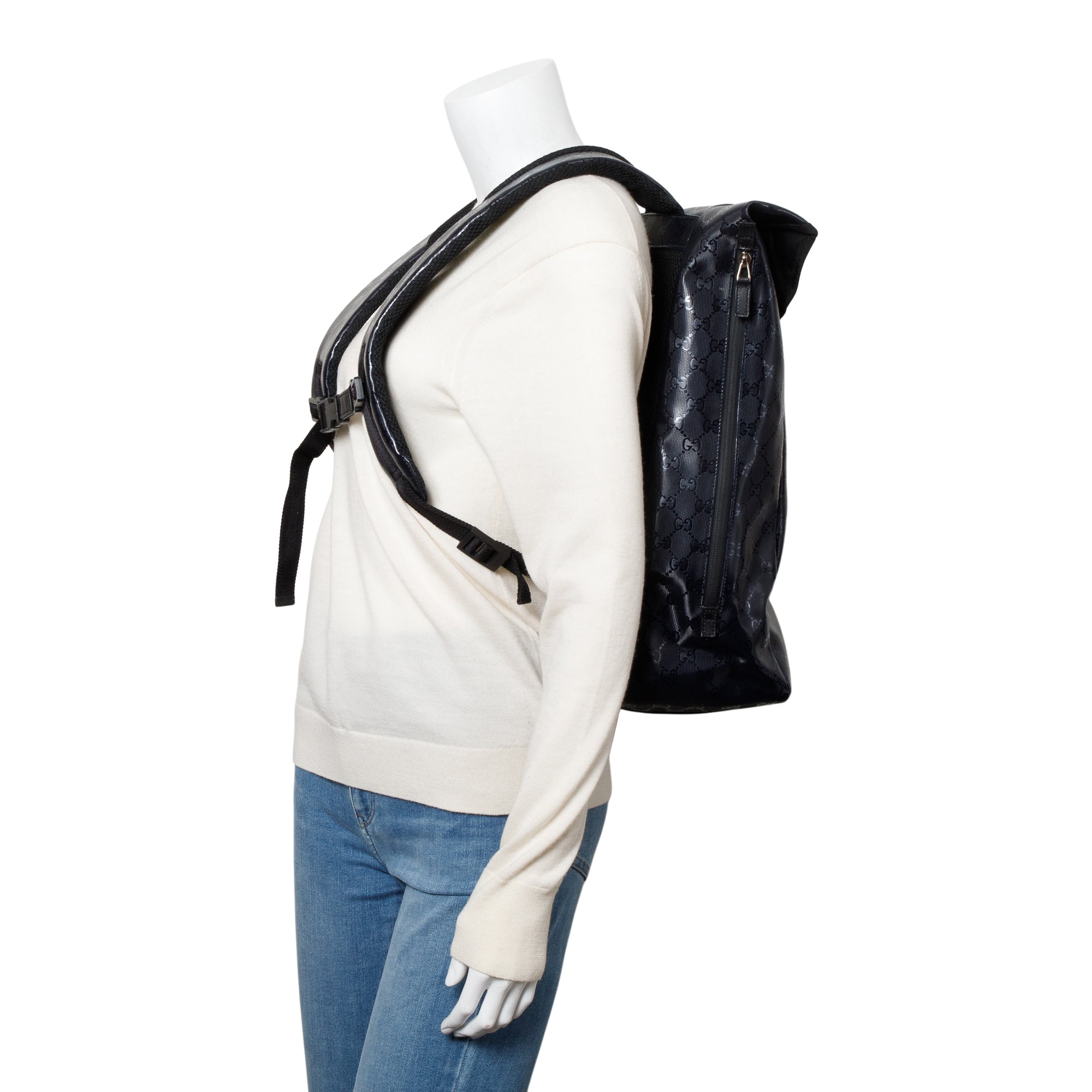 Gucci Black GG Imprime Flap Large Backpack