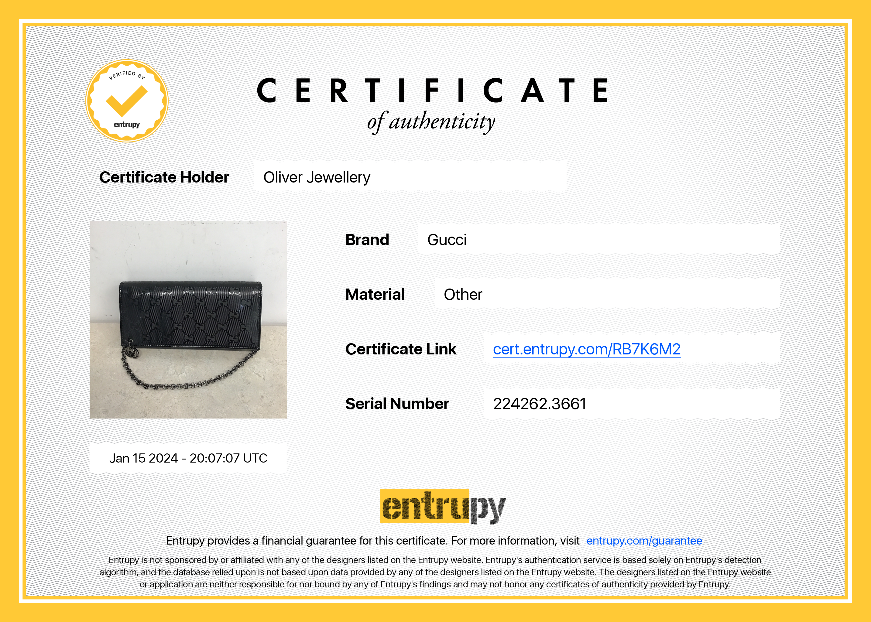 Gucci Black GG Imprime Monogram Pierced Wallet On Chain w/ Box