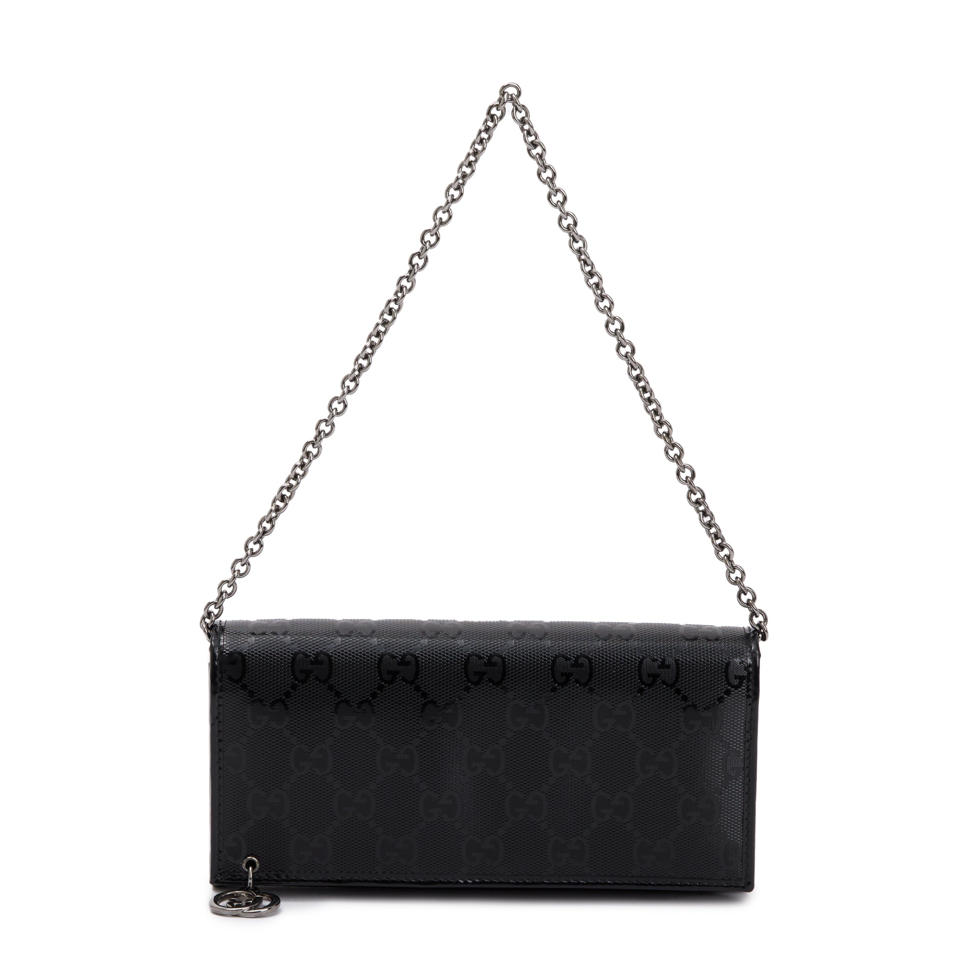 Gucci Black GG Imprime Monogram Pierced Wallet On Chain w/ Box