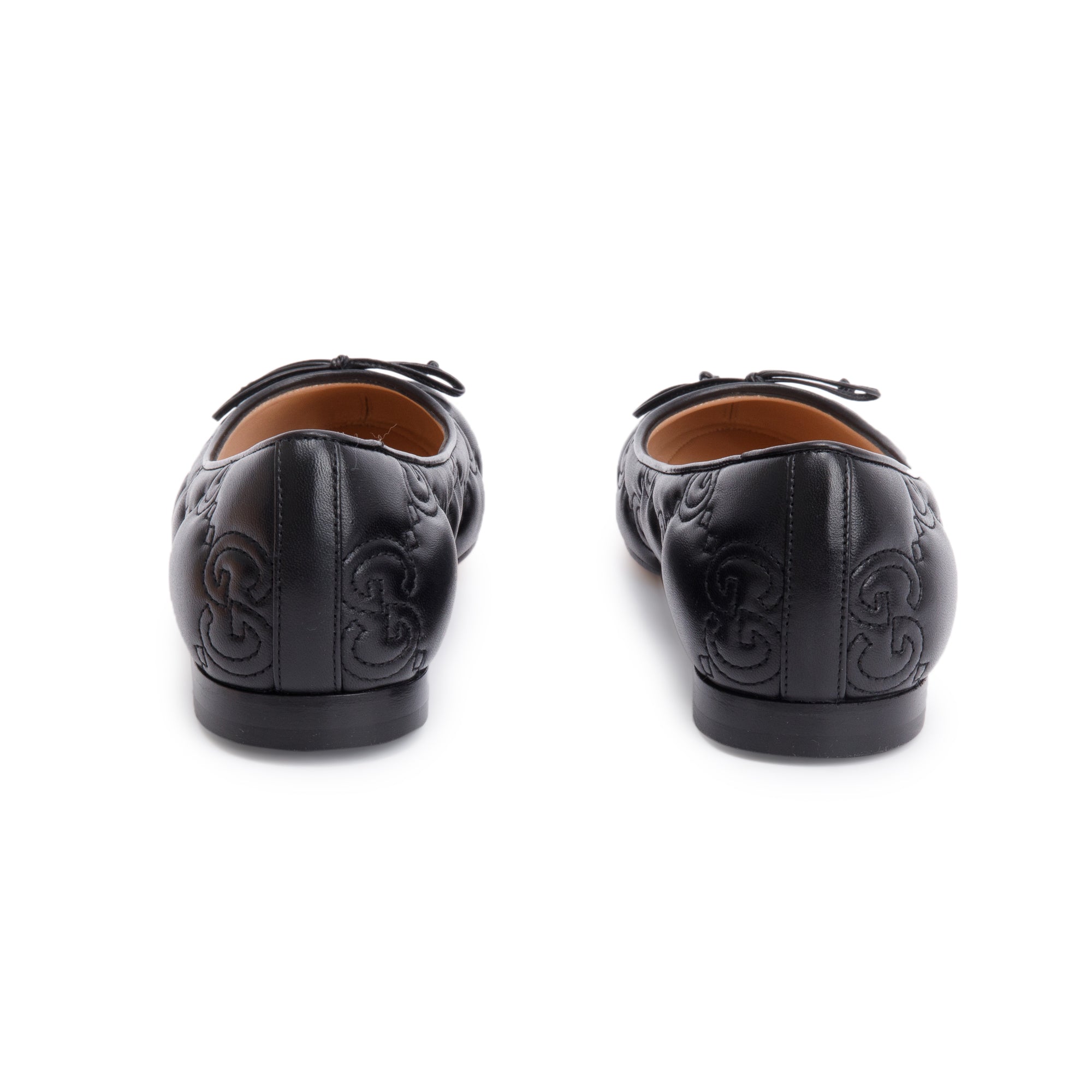 Gucci Black GG Logo Leather Ballet Flats, Size 38 w/ Box