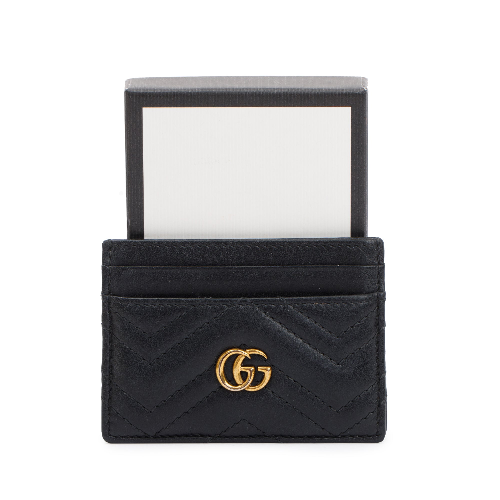 Gucci Black GG Marmont Card Case w/ Box