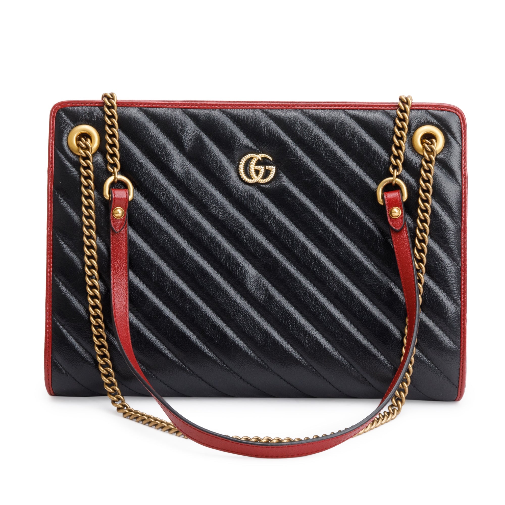 Gucci Black GG Marmont Diagonal Quilted Leather Accordion Medium Shoulder Bag