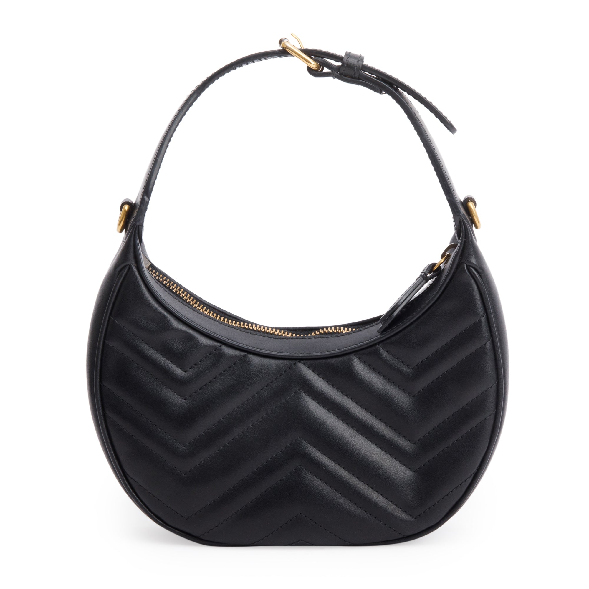 Gucci Black GG Marmont Half-Moon Shaped Mini Bag w/ Strap