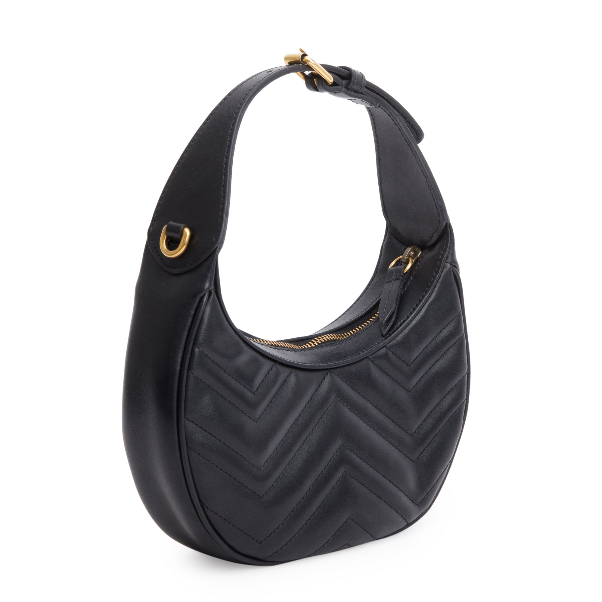 Gucci Black GG Marmont Half-Moon Shaped Mini Bag w/ Strap