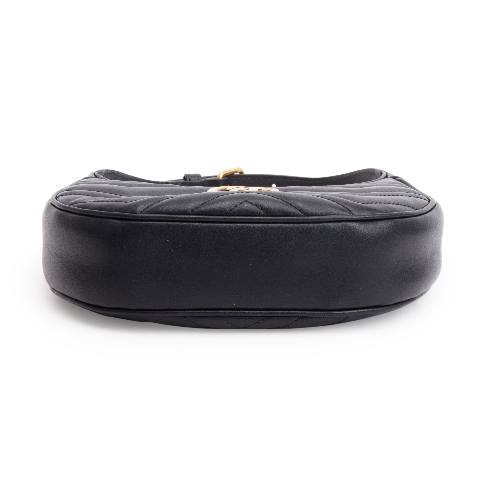 Gucci Black GG Marmont Half-Moon Shaped Mini Bag w/ Strap