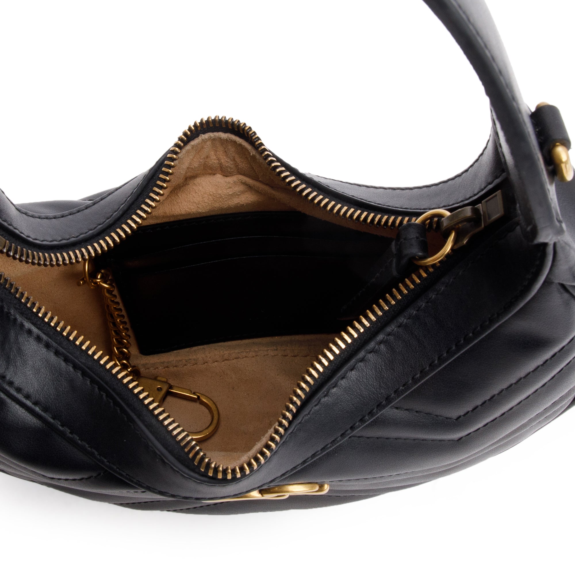 Gucci Black GG Marmont Half-Moon Shaped Mini Bag w/ Strap