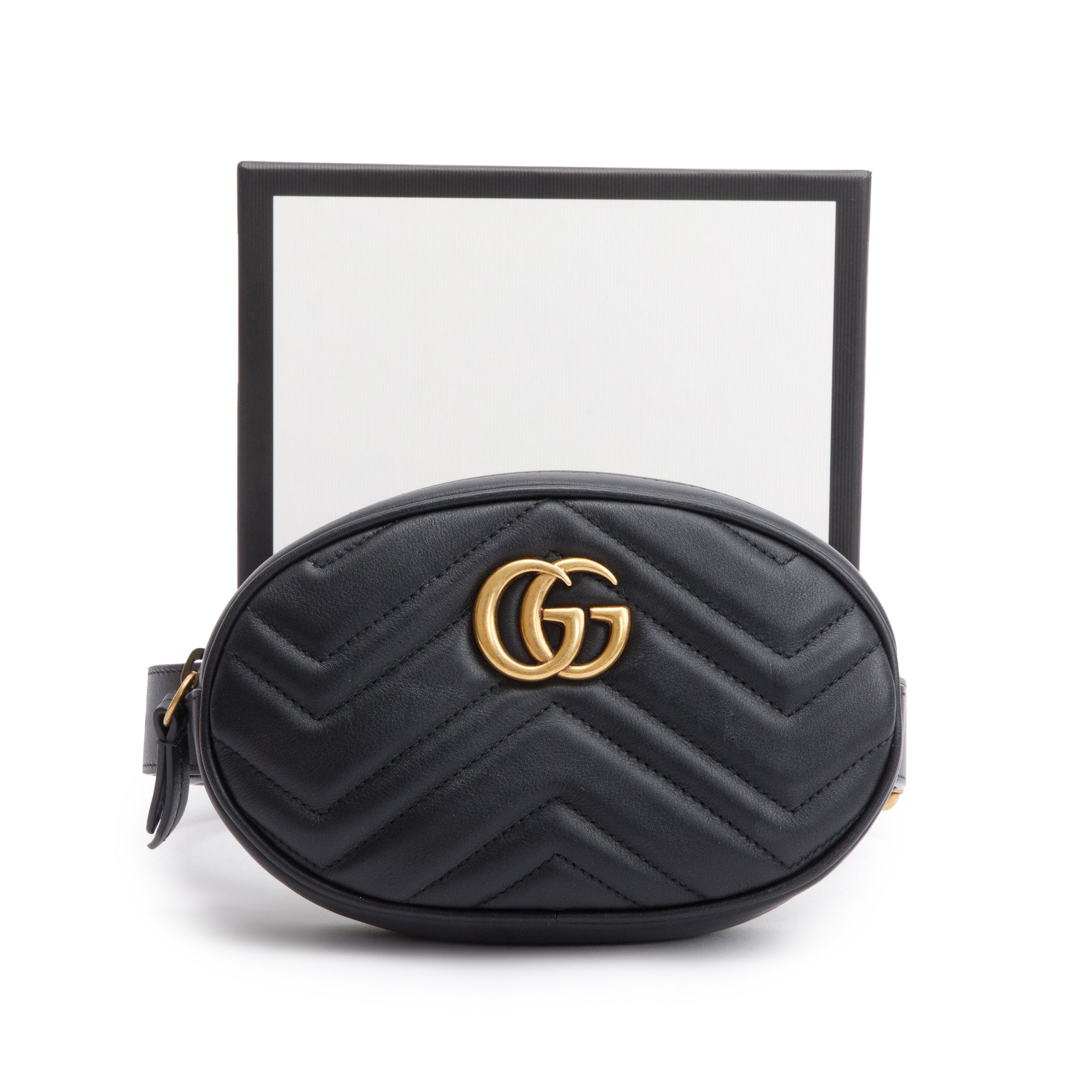 Gucci Black GG Marmont Matelasse Leather Belt Bag, Size 75 30 w/ Box