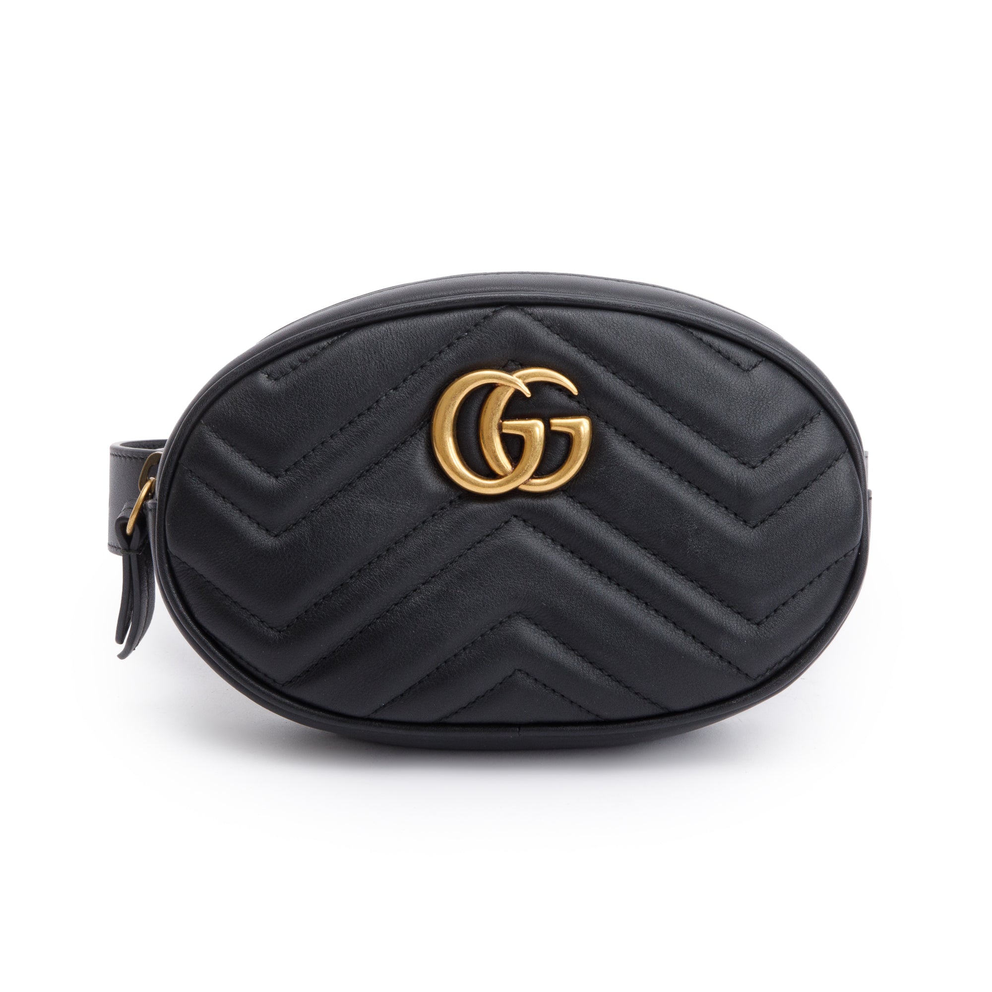 Gucci Black GG Marmont Matelasse Leather Belt Bag, Size 75 30 w/ Box