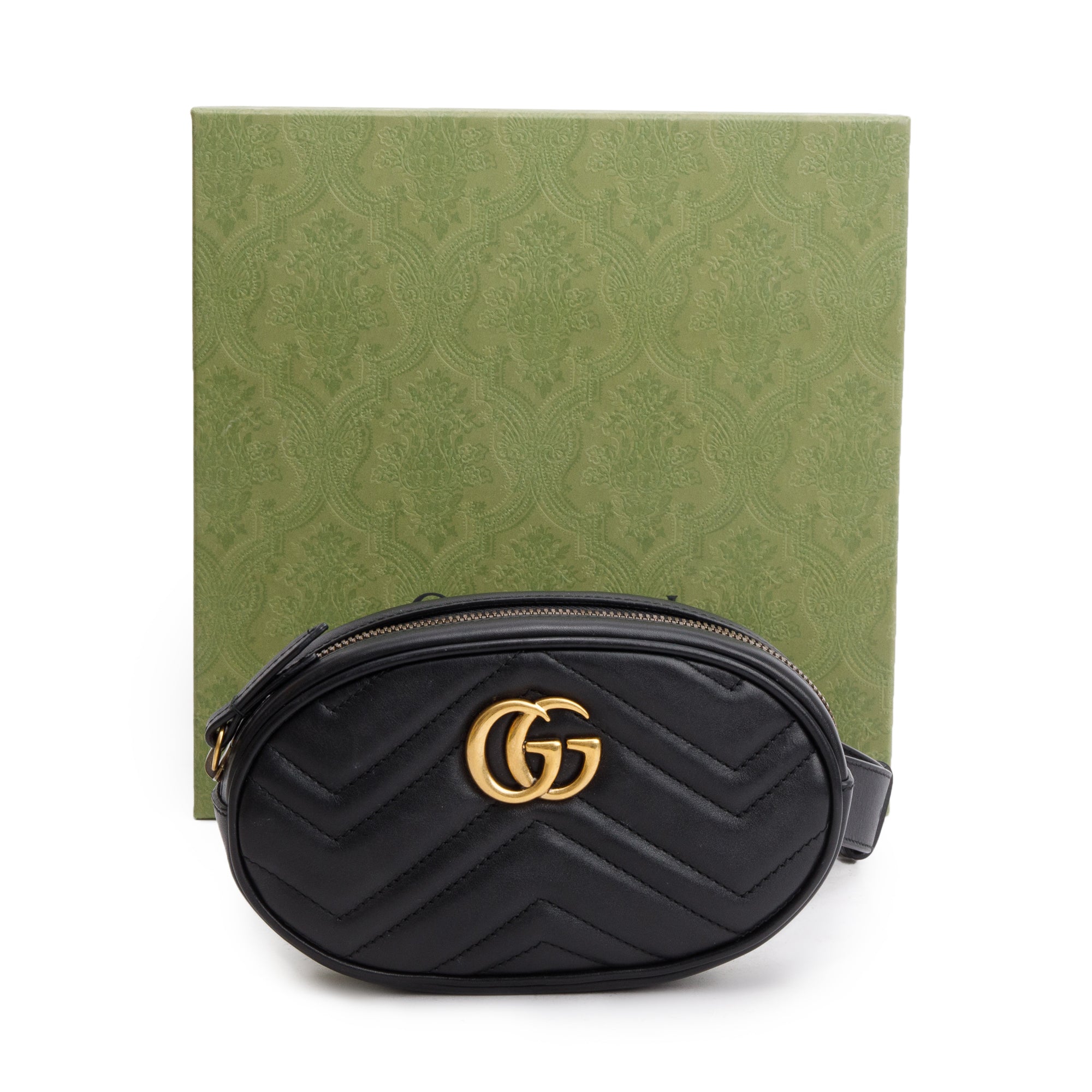 Gucci Black GG Marmont Matelasse Leather Belt Bag, Size 75 w/ Box