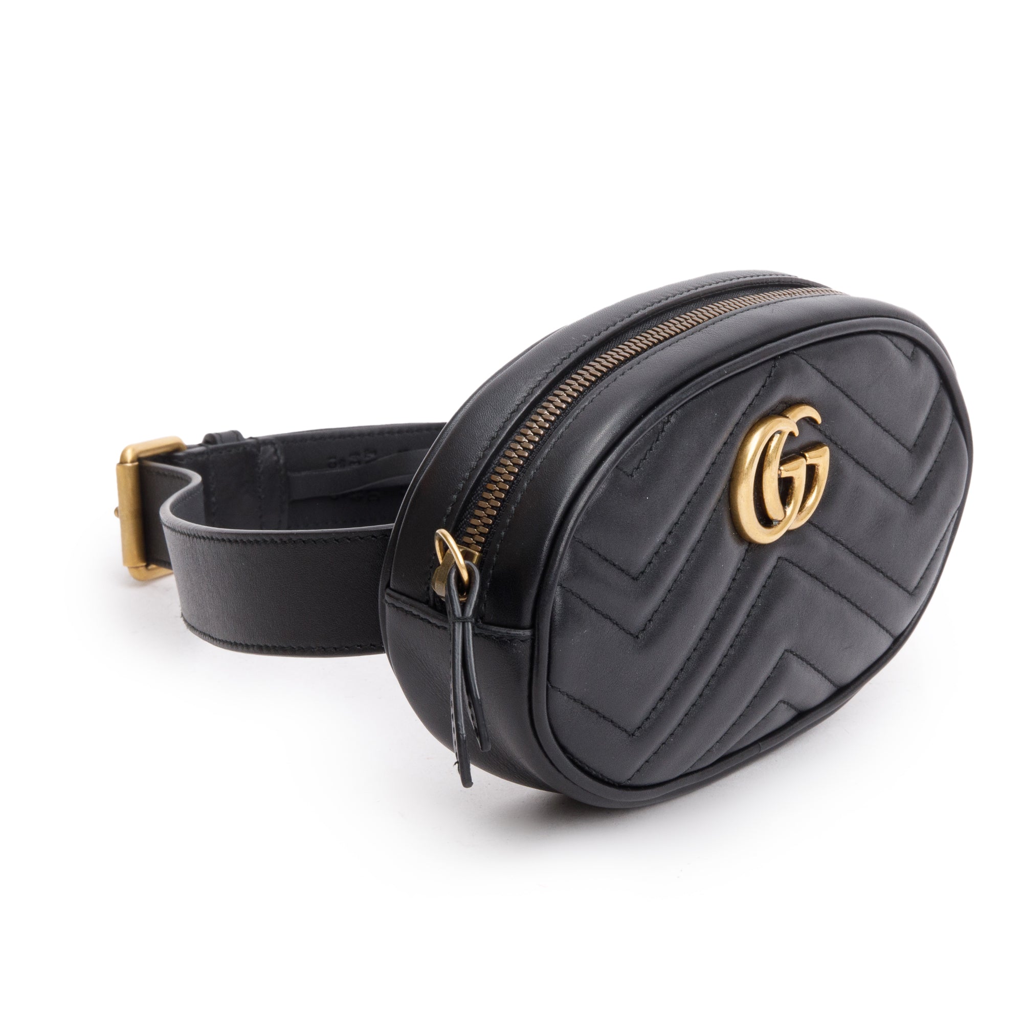 Gucci Black GG Marmont Matelasse Leather Belt Bag, Size 75 w/ Box