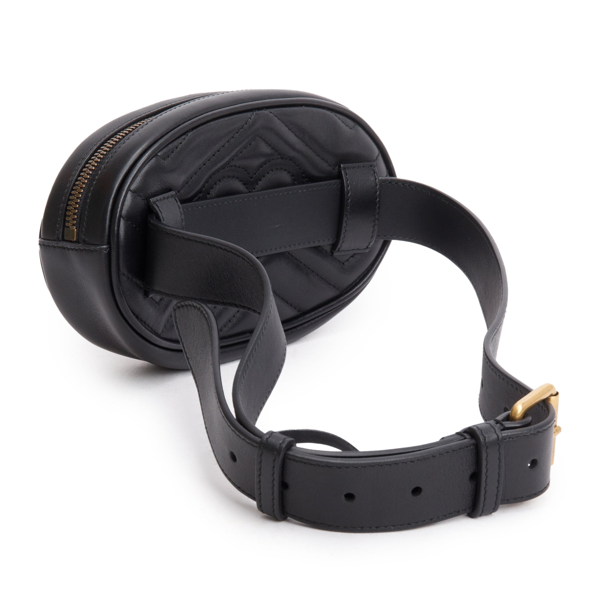 Gucci Black GG Marmont Matelasse Leather Belt Bag, Size 75 w/ Box