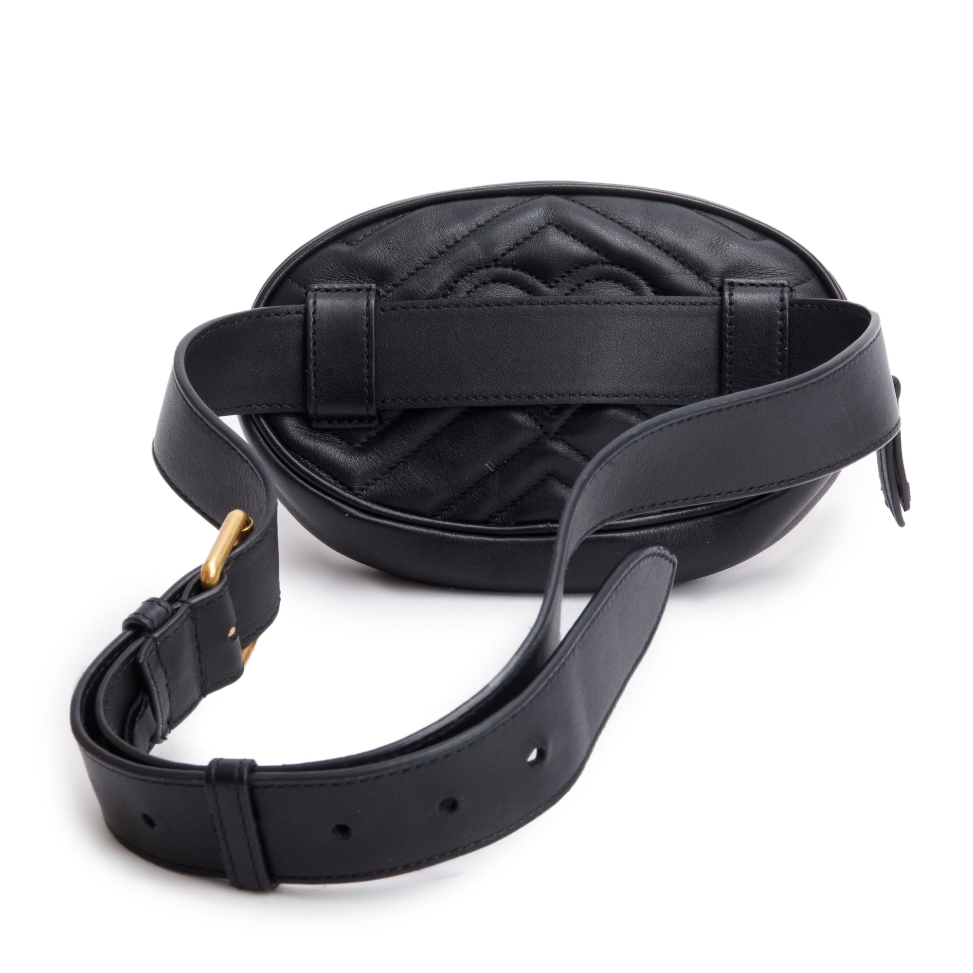 Gucci Black GG Marmont Matelasse Leather Belt Bag, Size 85