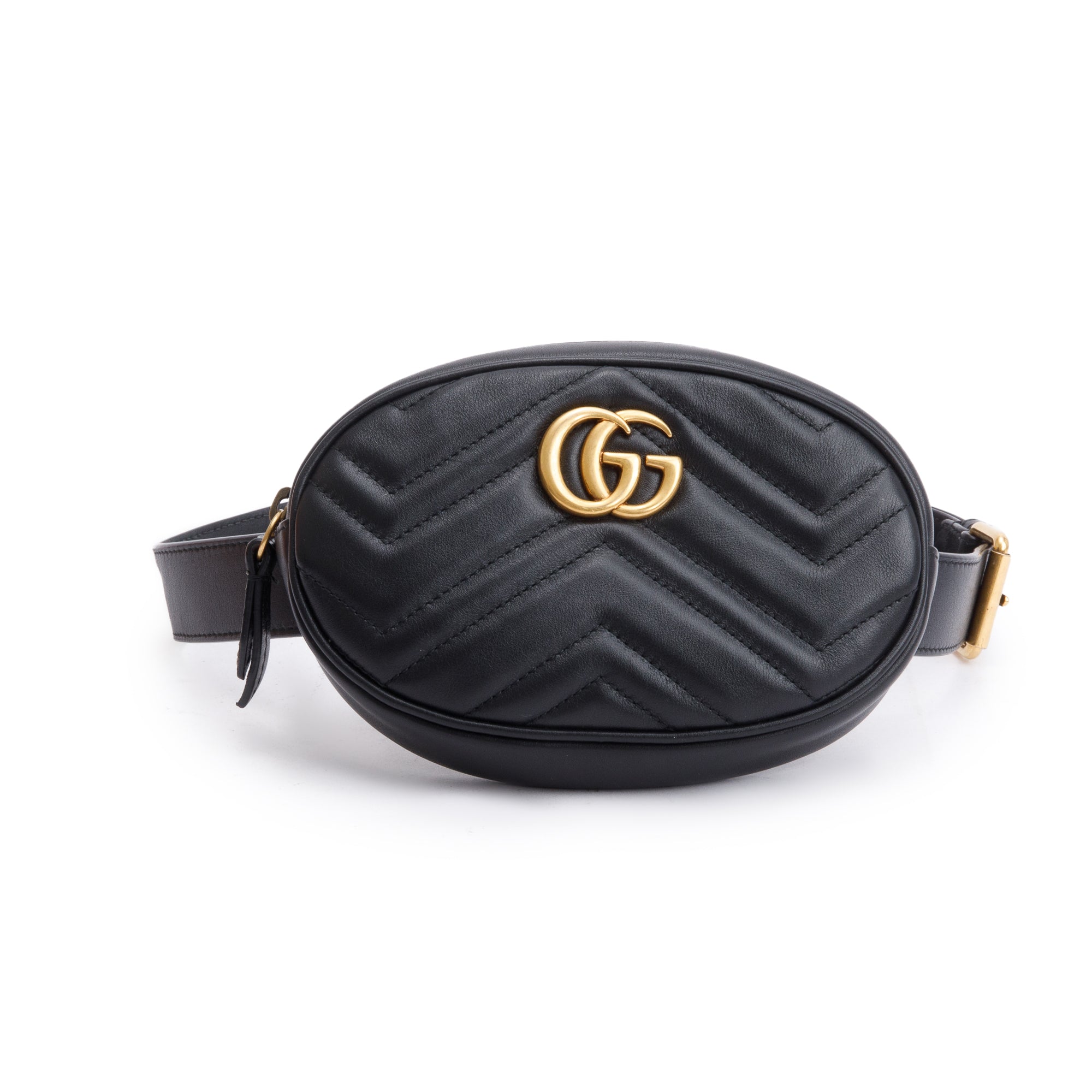 Gucci Black GG Marmont Matelasse Leather Belt Bag, Size 85 34 w/ Box
