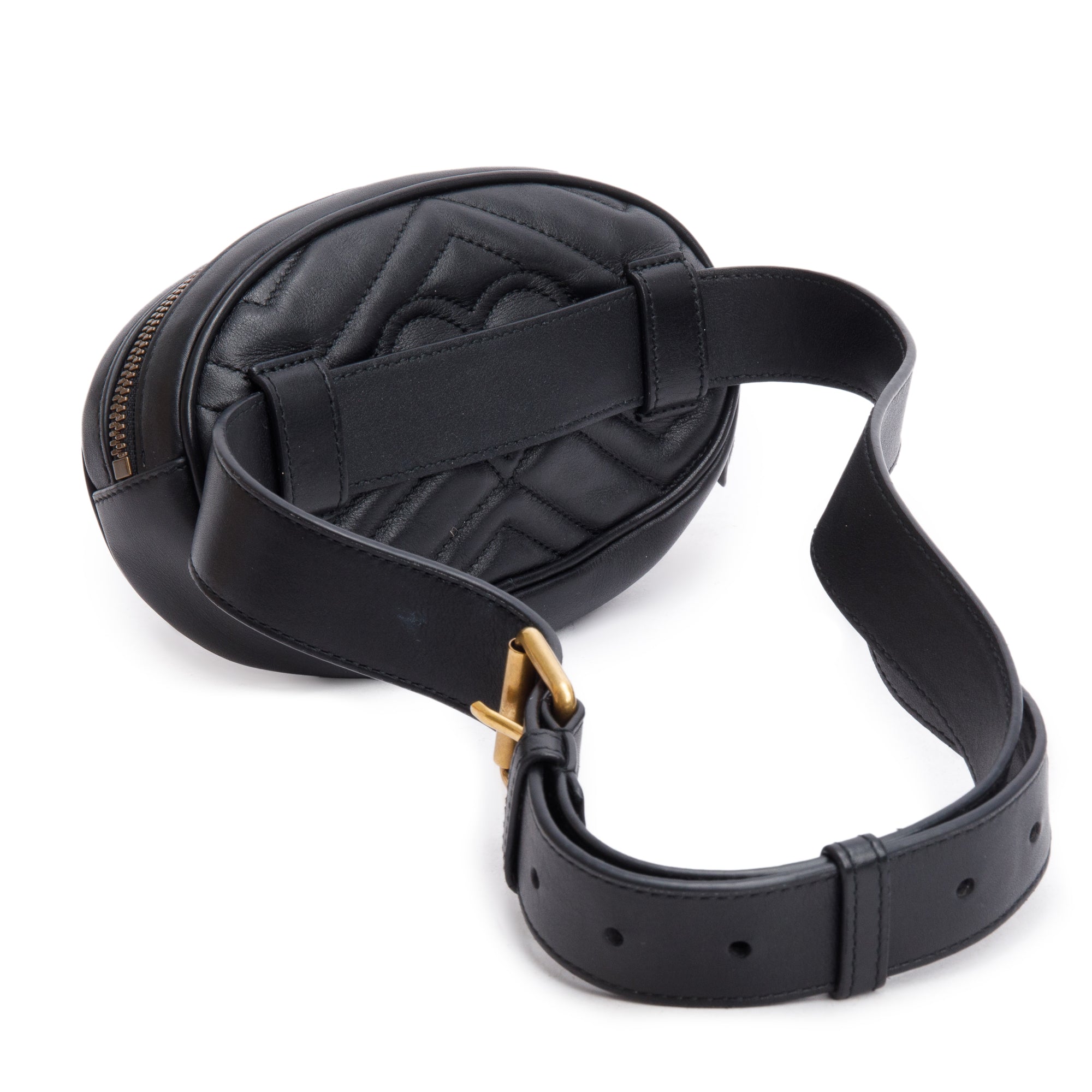 Gucci Black GG Marmont Matelasse Leather Belt Bag, Size 85