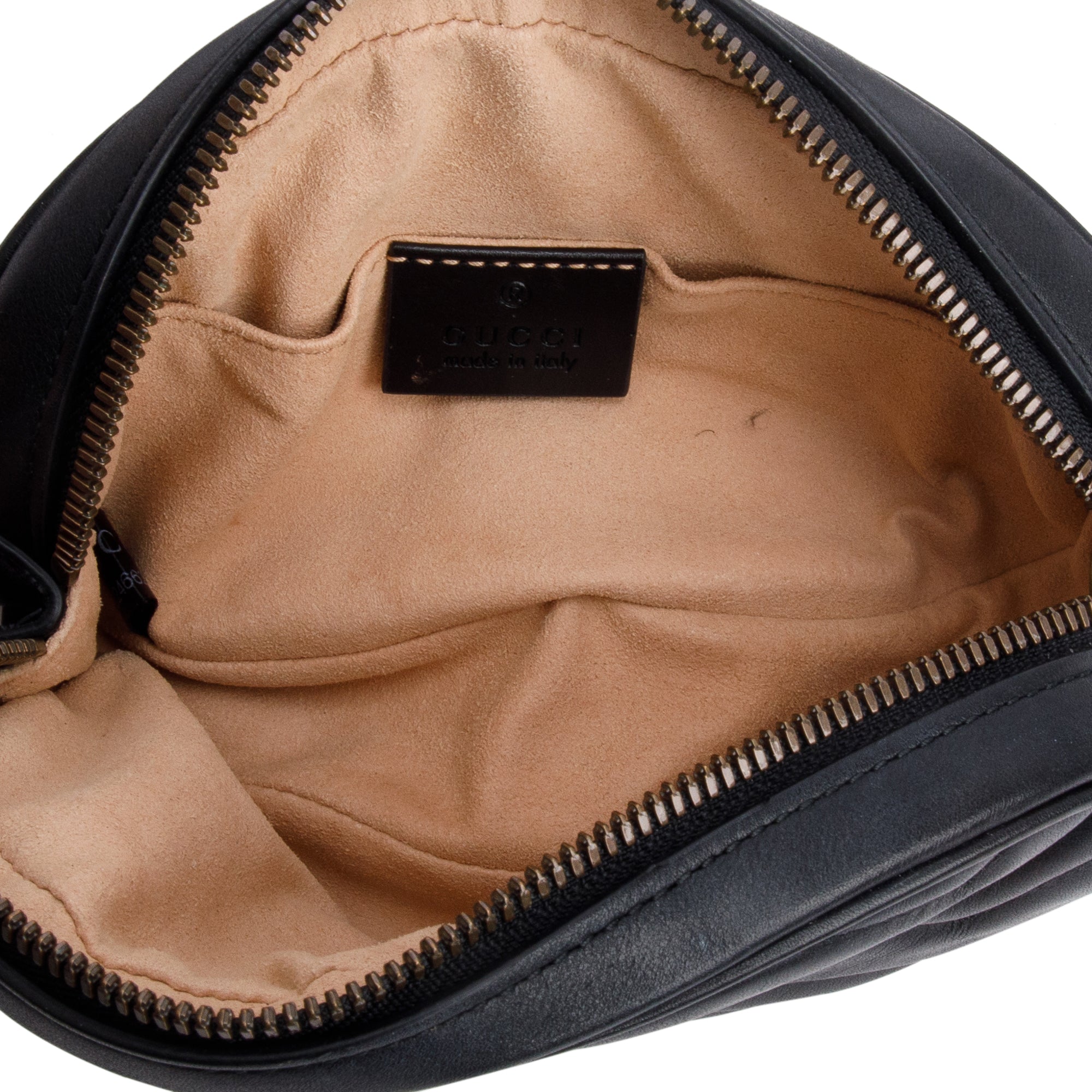 Gucci Black GG Marmont Matelasse Leather Belt Bag, Size 85