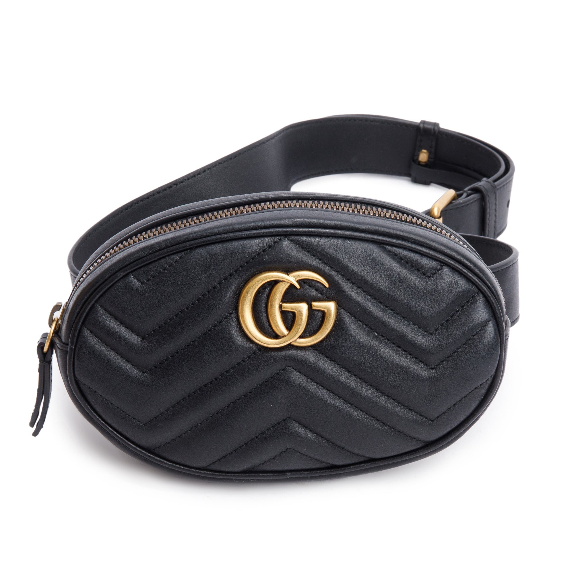 Gucci Black GG Marmont Matelasse Leather Belt Bag, Size 85