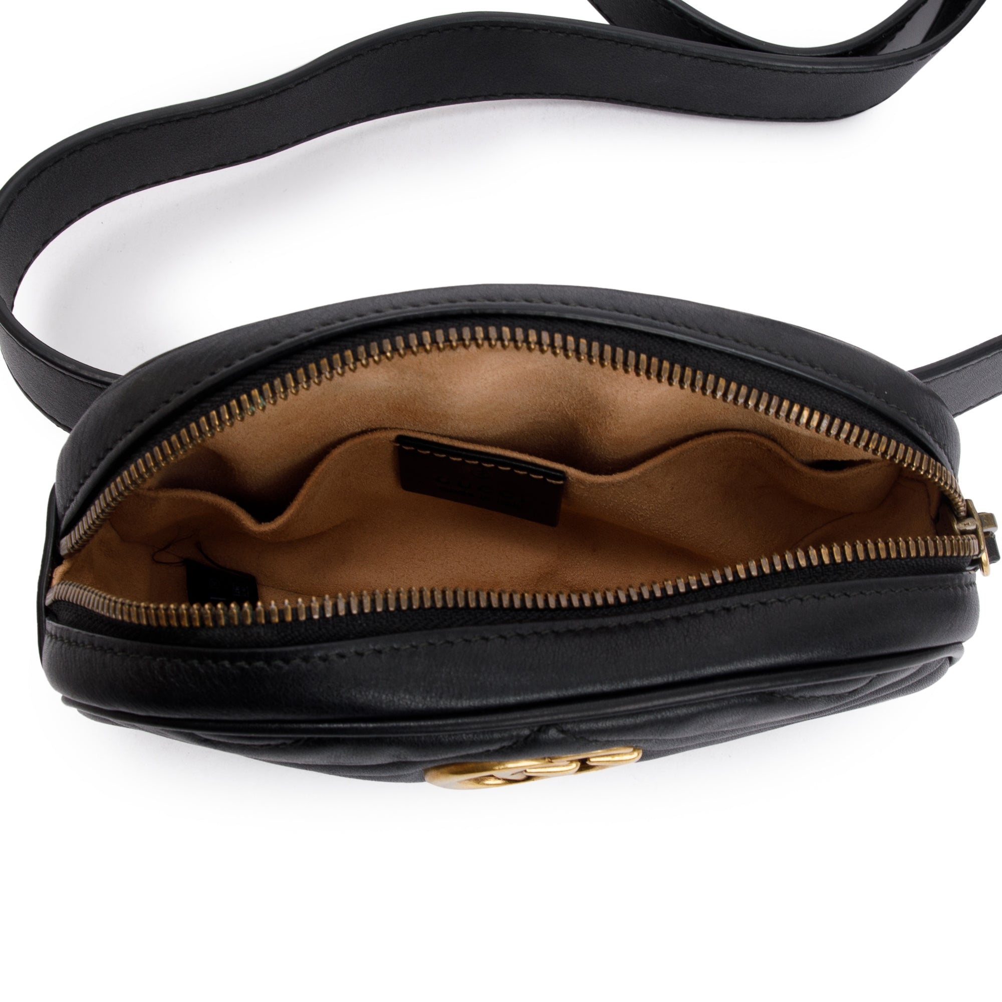 Gucci Black GG Marmont Matelasse Leather Belt Bag, Size 95 38