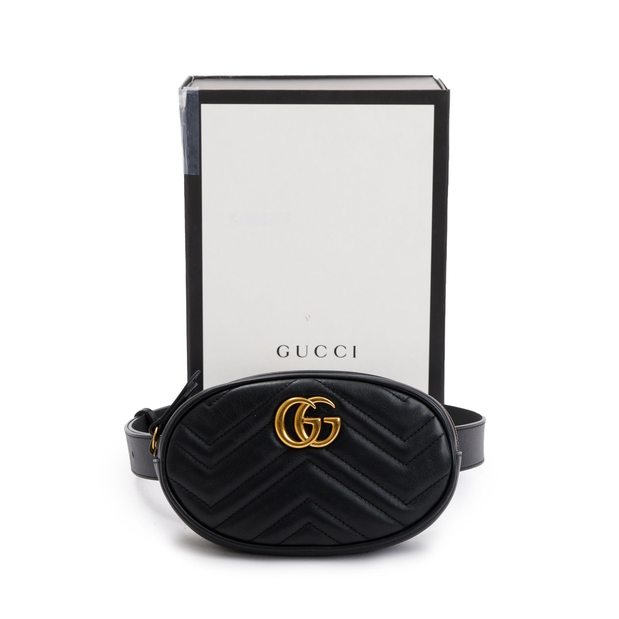 Gucci Black GG Marmont Matelasse Leather Belt Bag w/ Box
