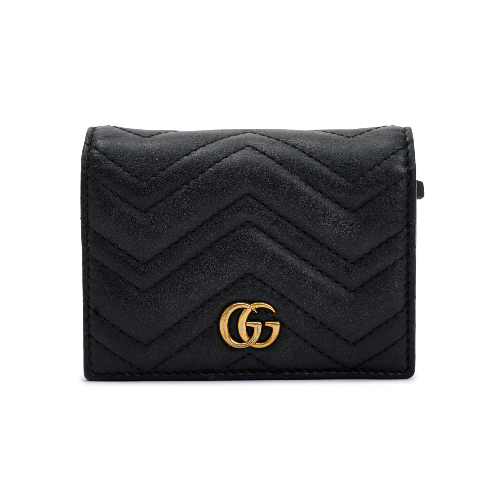 Gucci Black GG Marmont Matelasse Leather Card Case Wallet w/ Box
