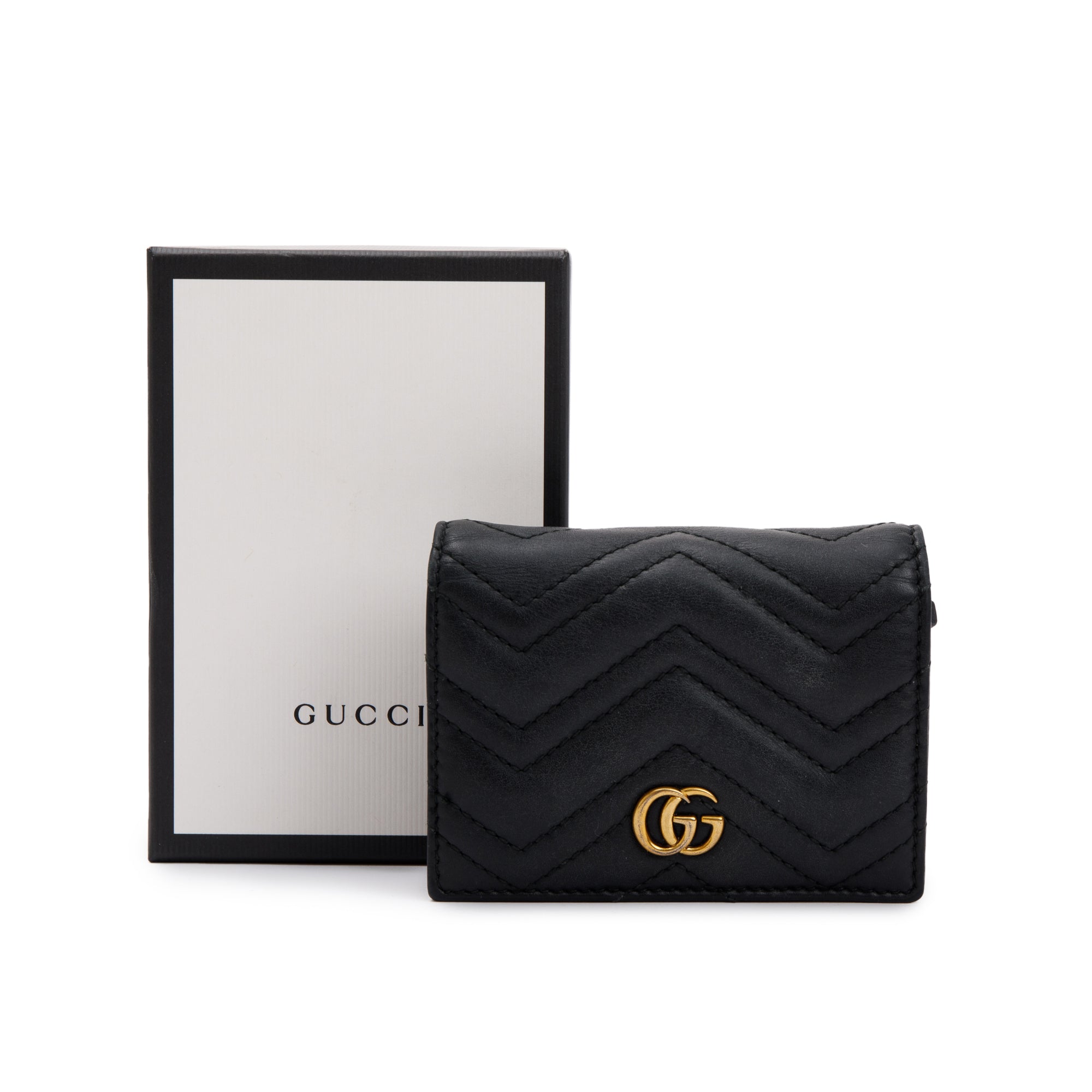 Gucci Black GG Marmont Matelasse Leather Card Case Wallet w/ Box