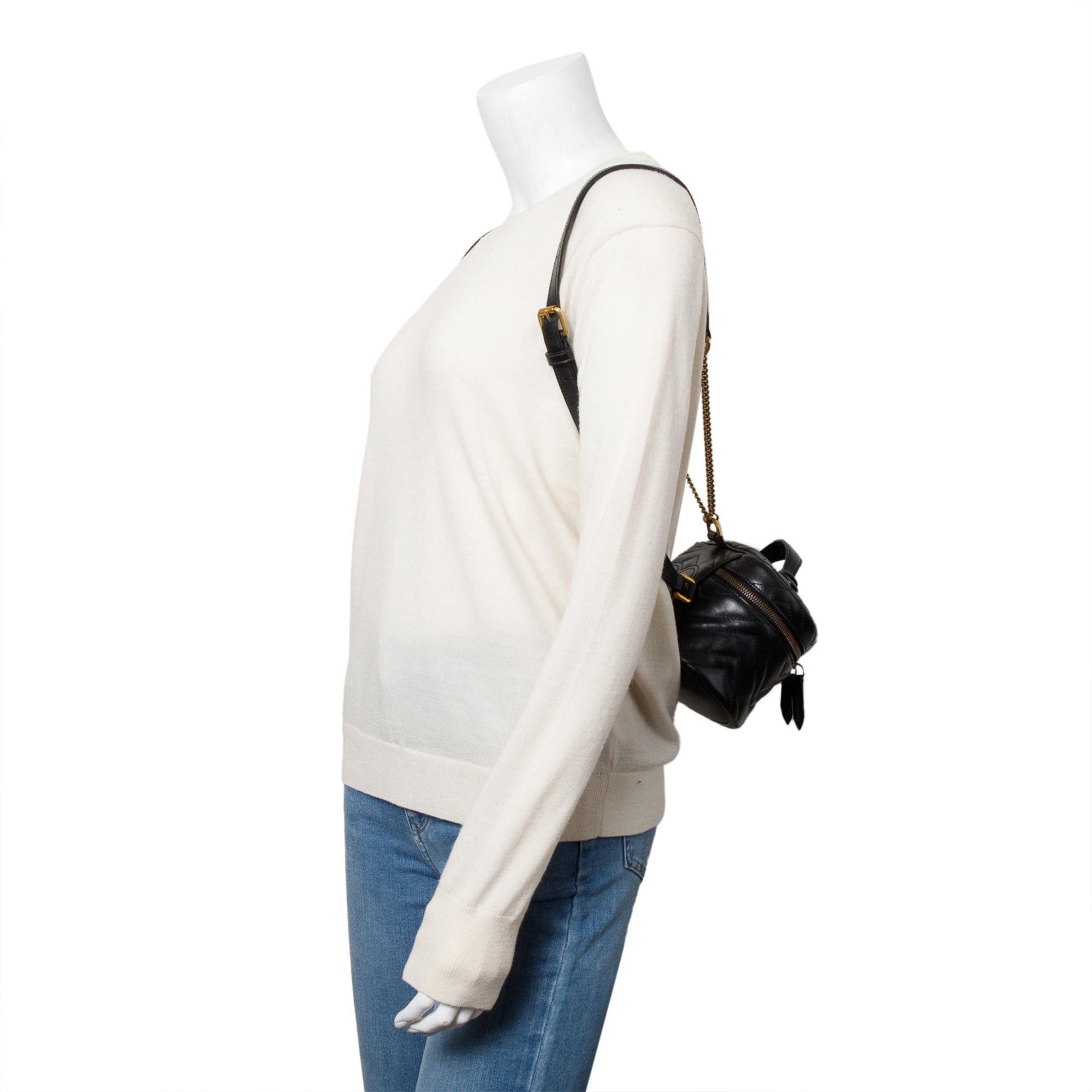 Gucci Black GG Marmont Matelasse Leather Double G Vanity Case Backpack