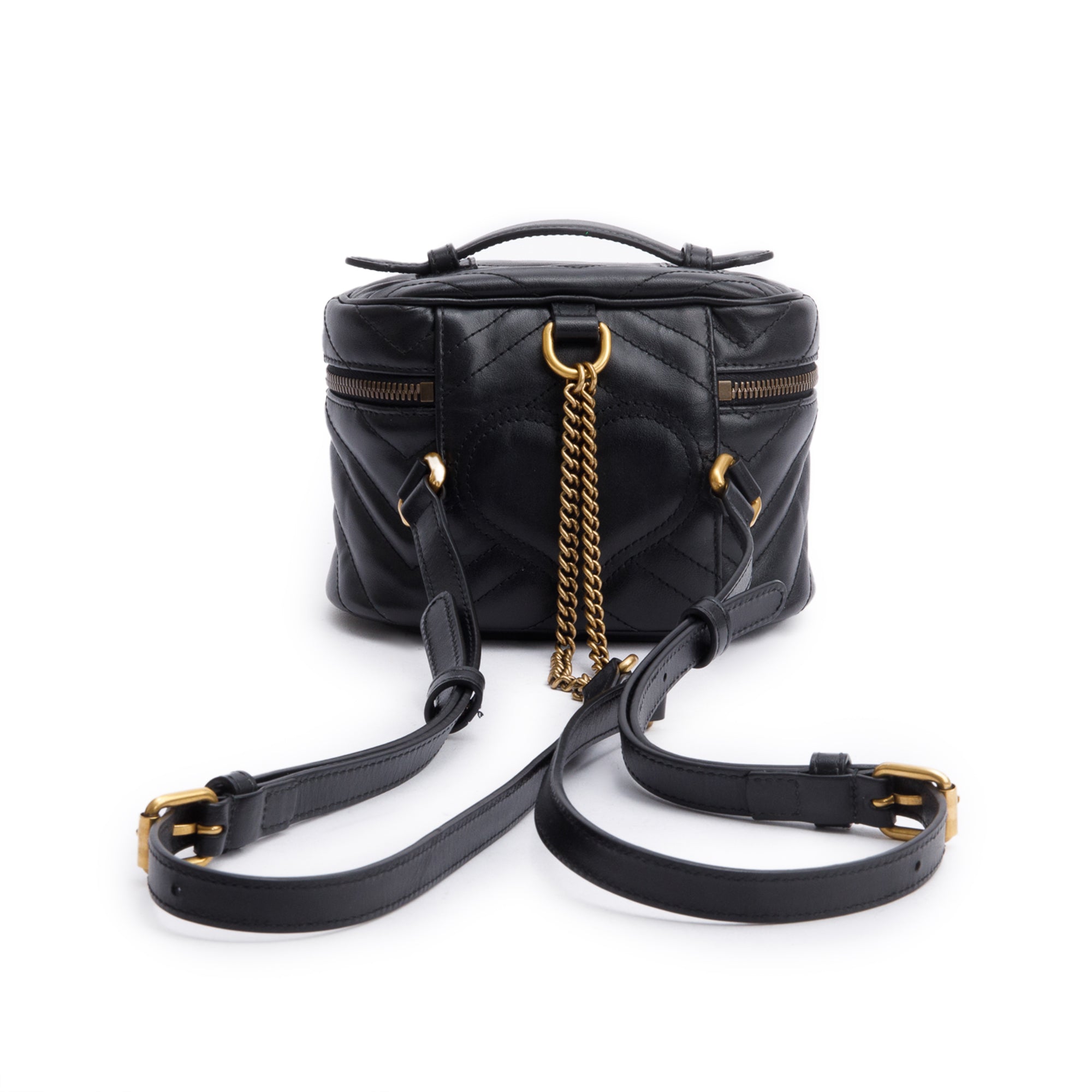 Gucci Black GG Marmont Matelasse Leather Double G Vanity Case Backpack