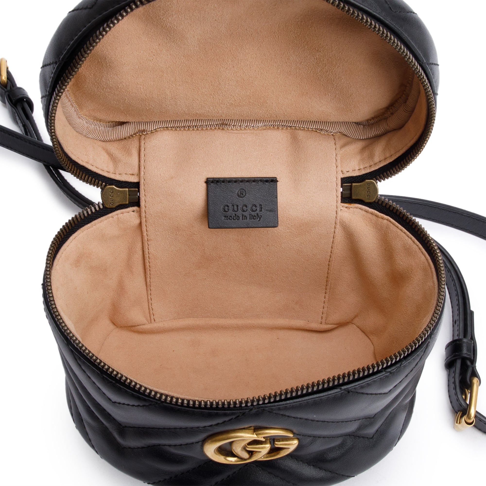 Gucci Black GG Marmont Matelasse Leather Double G Vanity Case Backpack