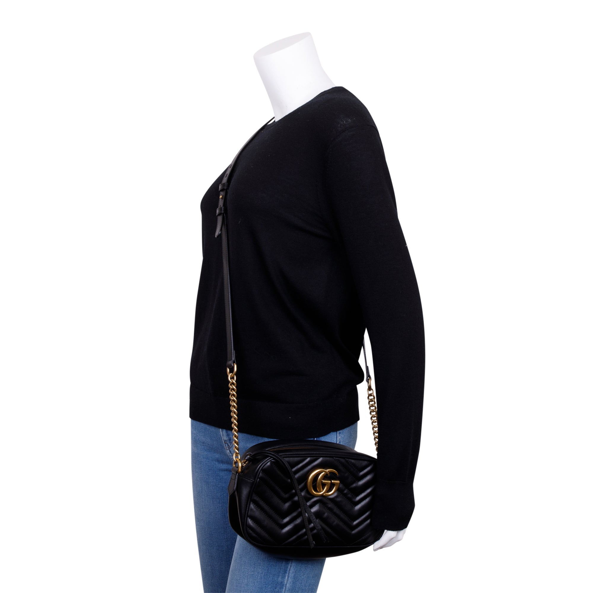 Gucci Black GG Marmont Matelasse Leather Small Shoulder Bag