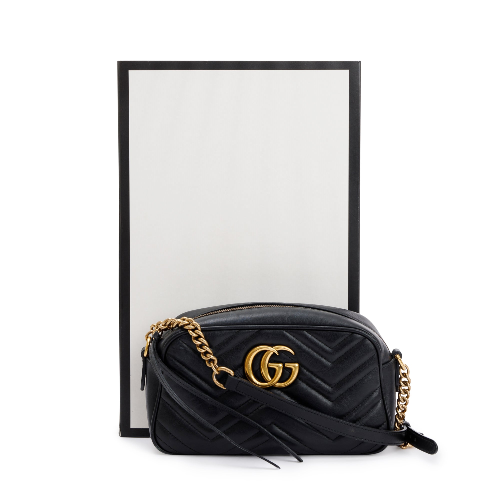 Gucci Black GG Marmont Matelasse Leather Small Shoulder Bag w/ Box