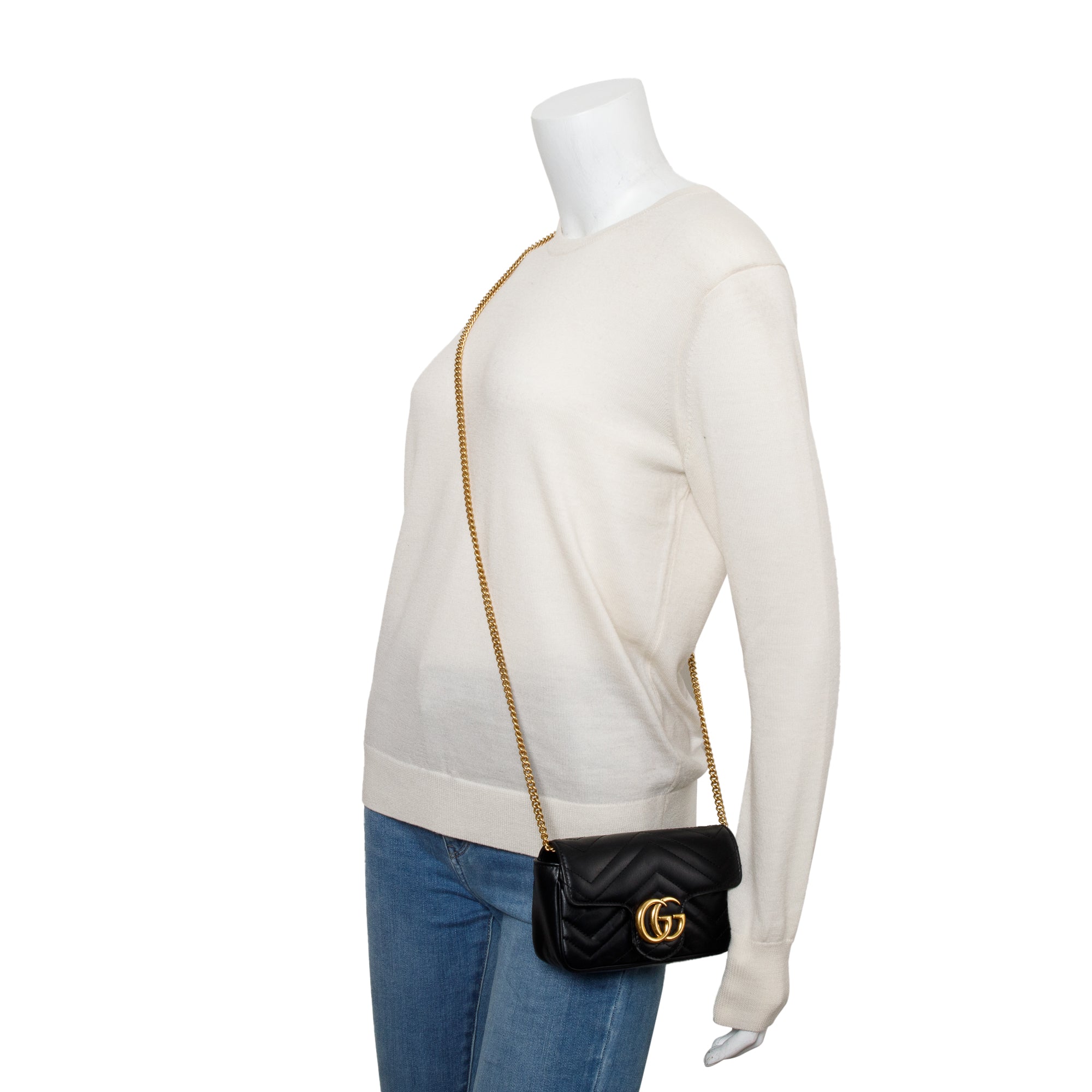 Gucci Black GG Marmont Matelasse Leather Super Mini Bag w/ Box