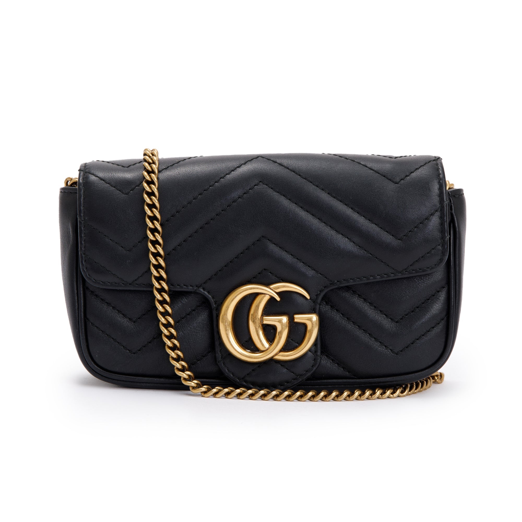 Gucci Black GG Marmont Matelasse Leather Super Mini Bag w/ Box