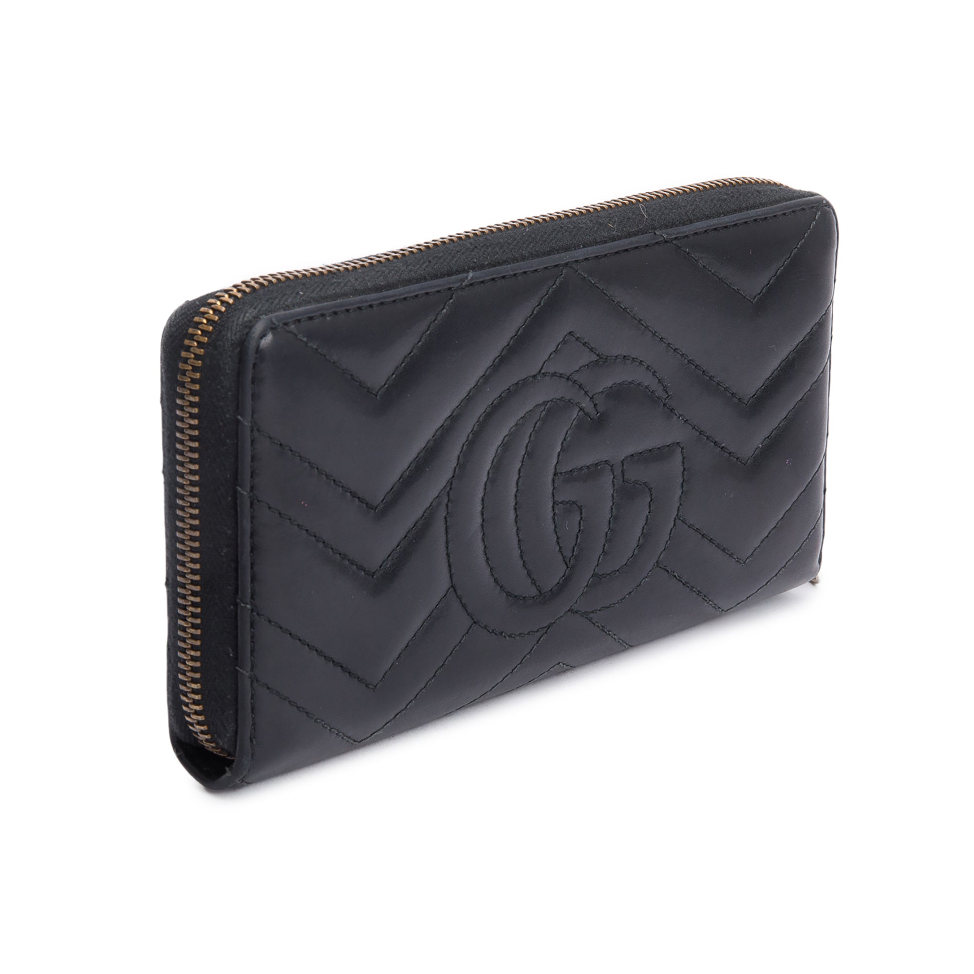 Gucci Black GG Marmont Matelasse Leather Zip Around Wallet