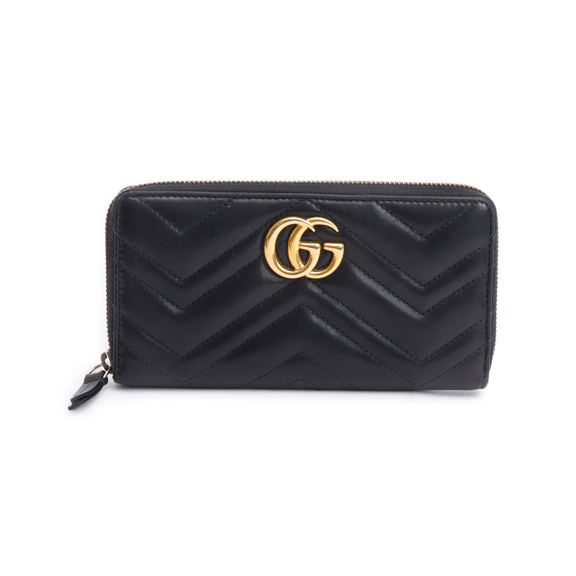 Gucci Black GG Marmont Matelasse Leather Zip Around Wallet
