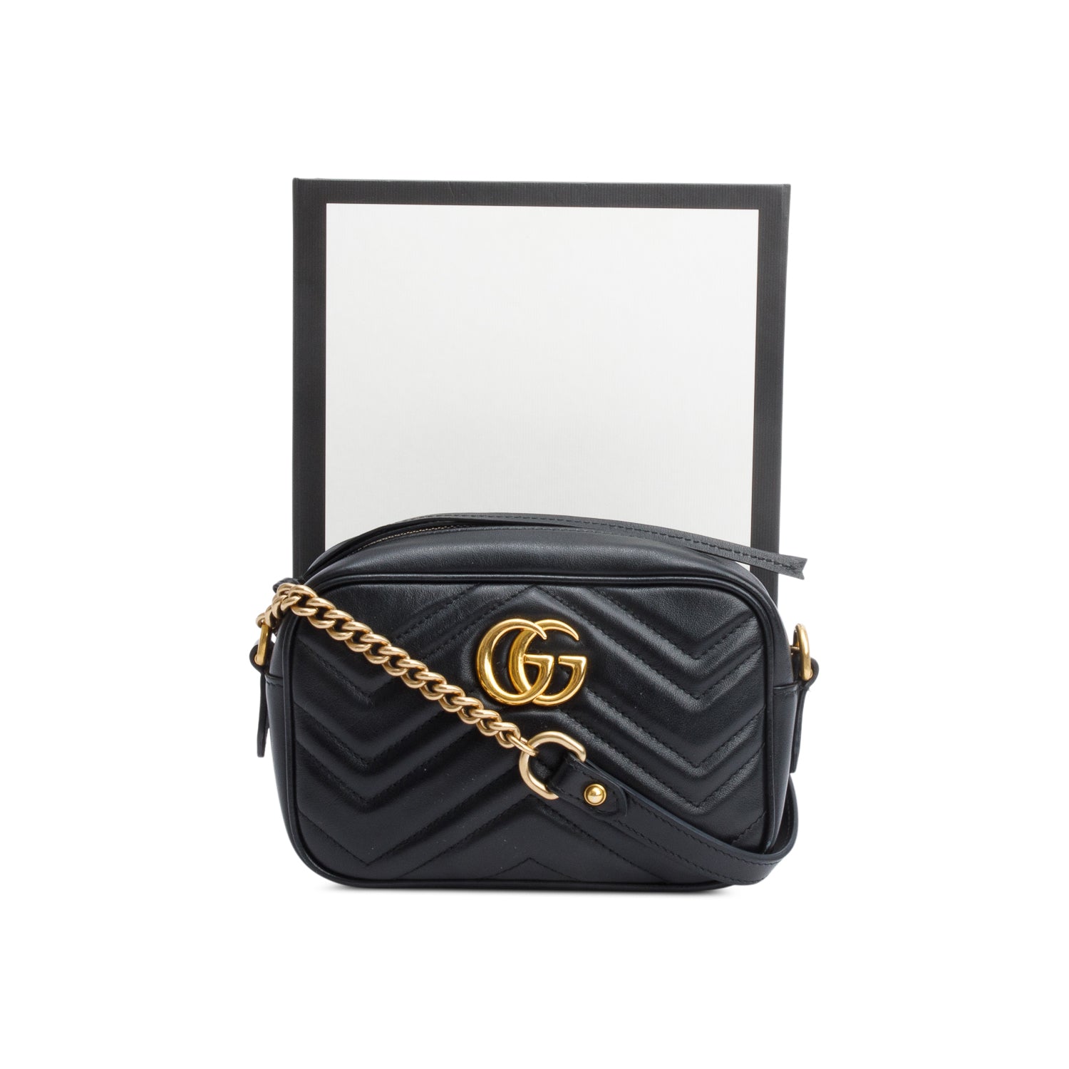 Gucci Black GG Marmont Matelasse Mini Camera Bag w/ Box