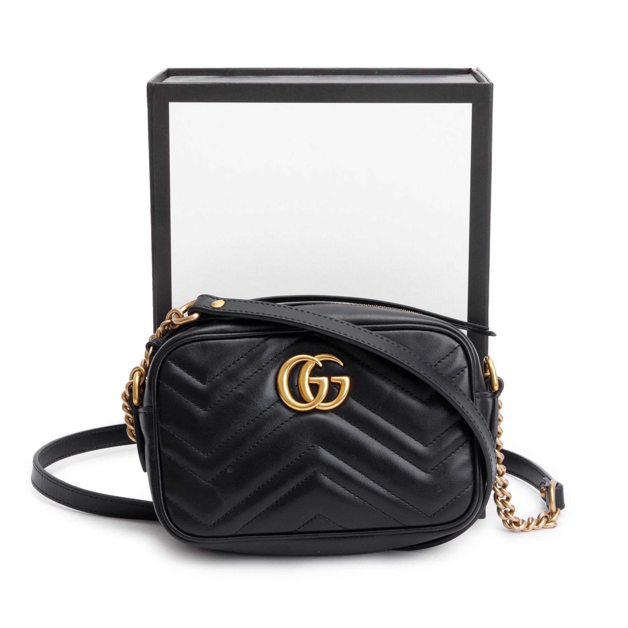 Gucci Black GG Marmont Matelasse Mini Shoulder Bag w/ Box