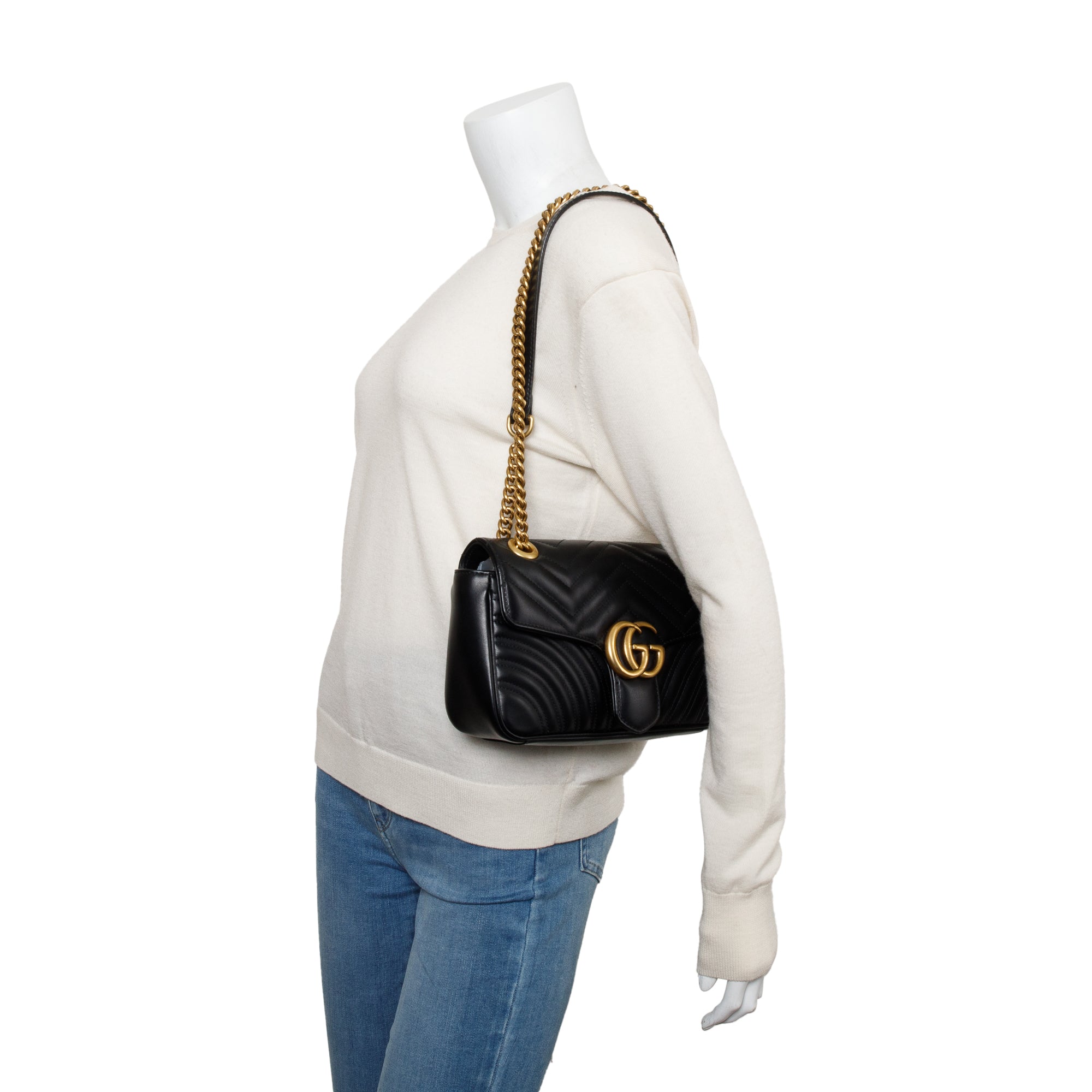 Gucci Black GG Marmont Matelasse Small Shoulder Bag