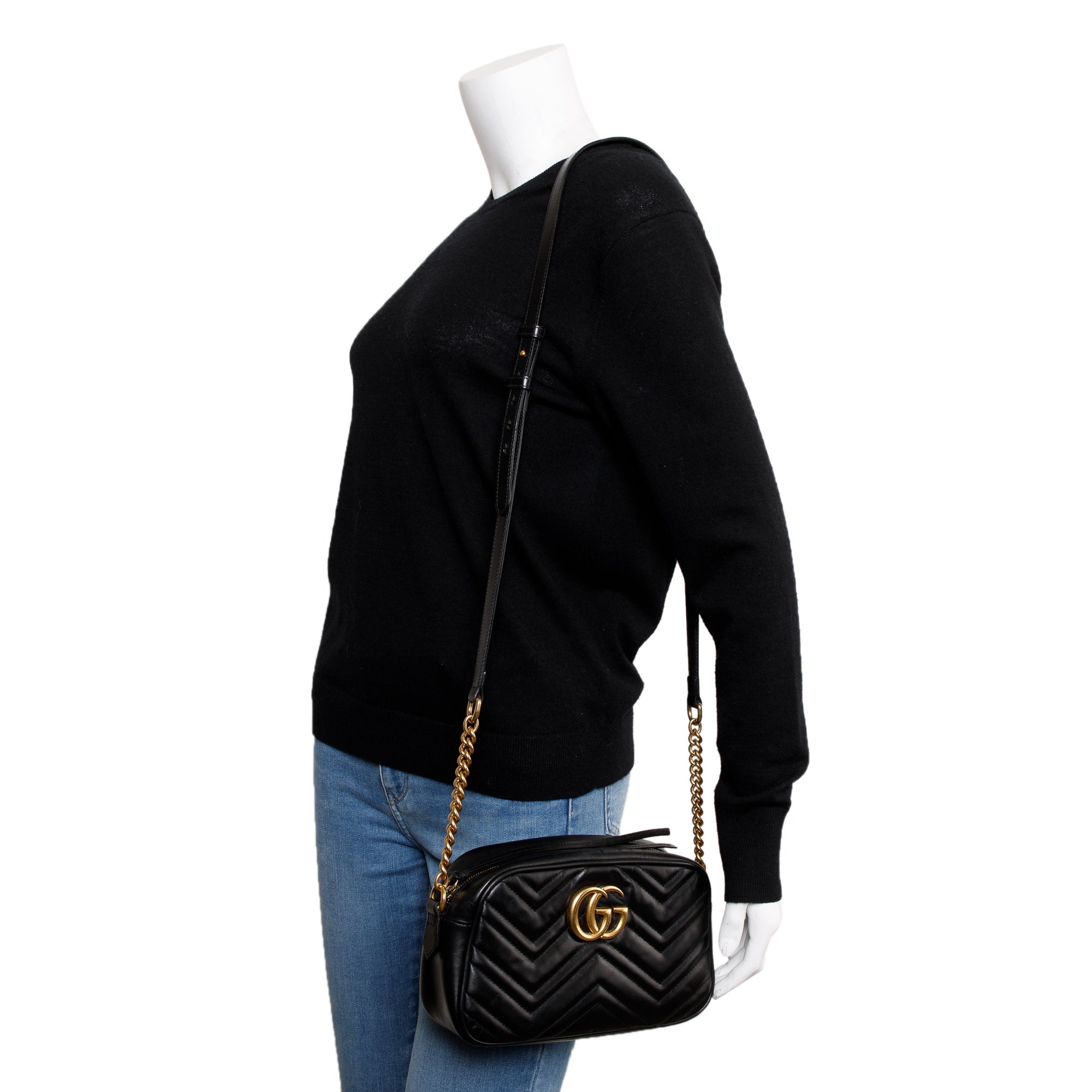 Gucci Black GG Marmont Matelasse Small Shoulder Bag w/ Box